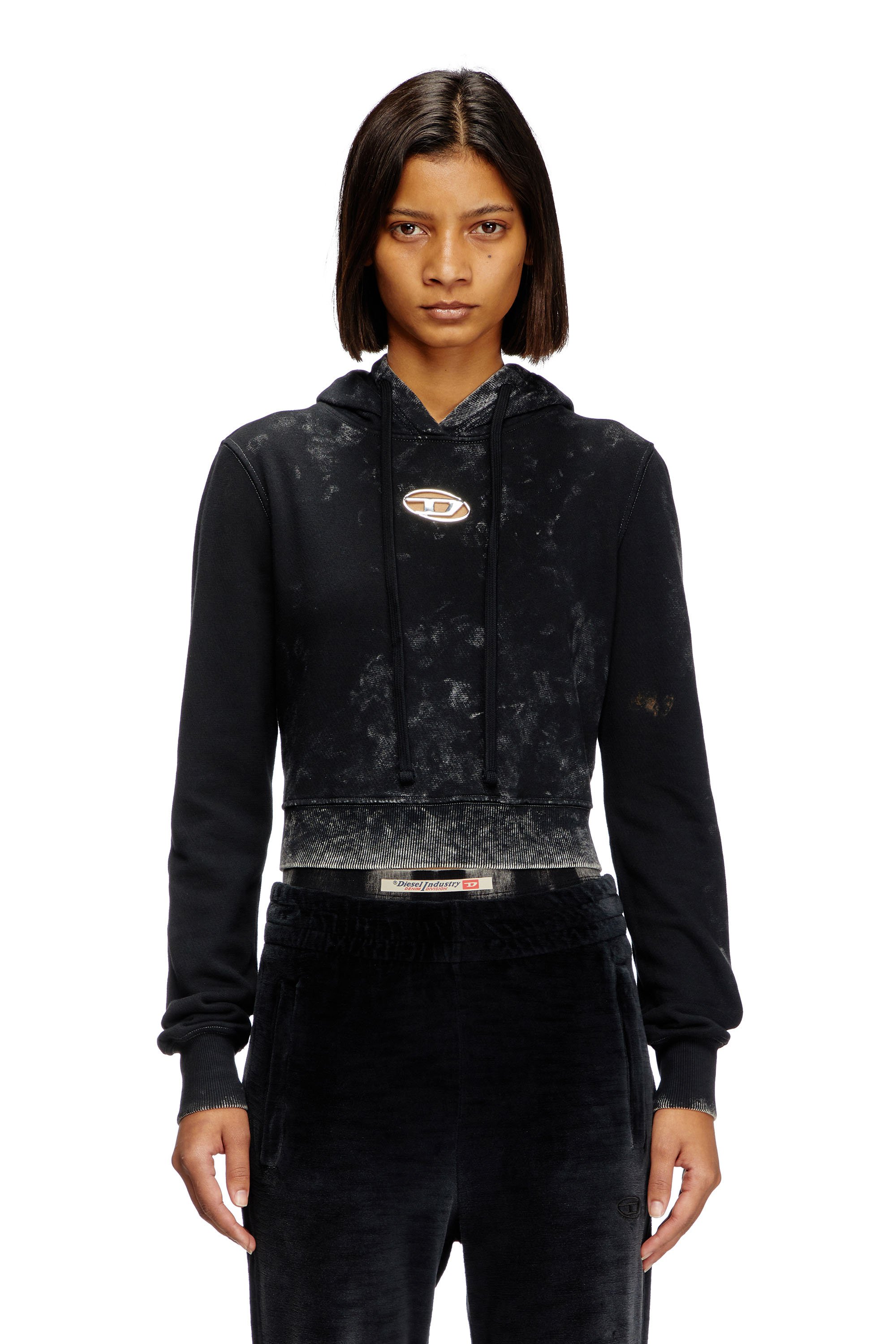 Diesel - F-SLIMMY-HOOD-P5, Female's Faded cut-out hoodie with metal logo in ブラック - 1