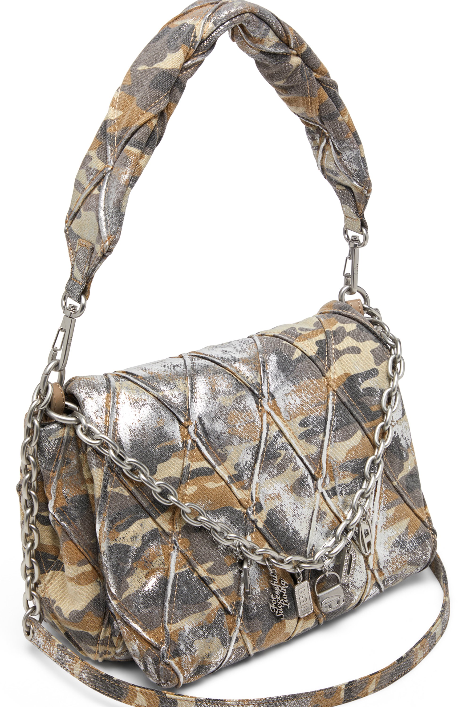 Diesel - CHARM-D SHOULDER M, Female's Charm-D M-Shoulder bag in metallic camo canvas in マルチカラー/ブラウン - 5