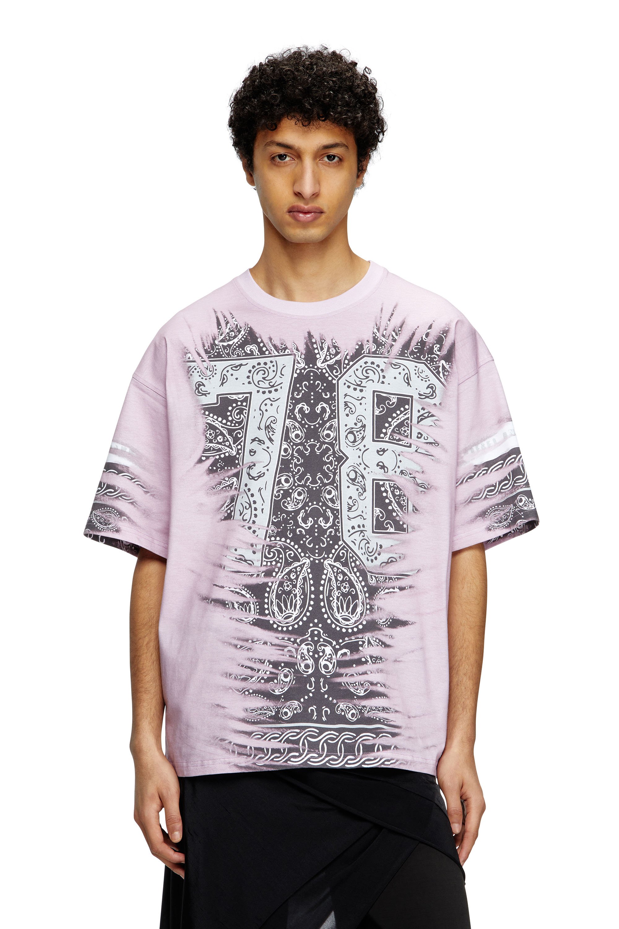 Diesel - T-BOXT-78-R1, Male's T-shirt with 78 bandana print in ピンク / ホワイト - 1