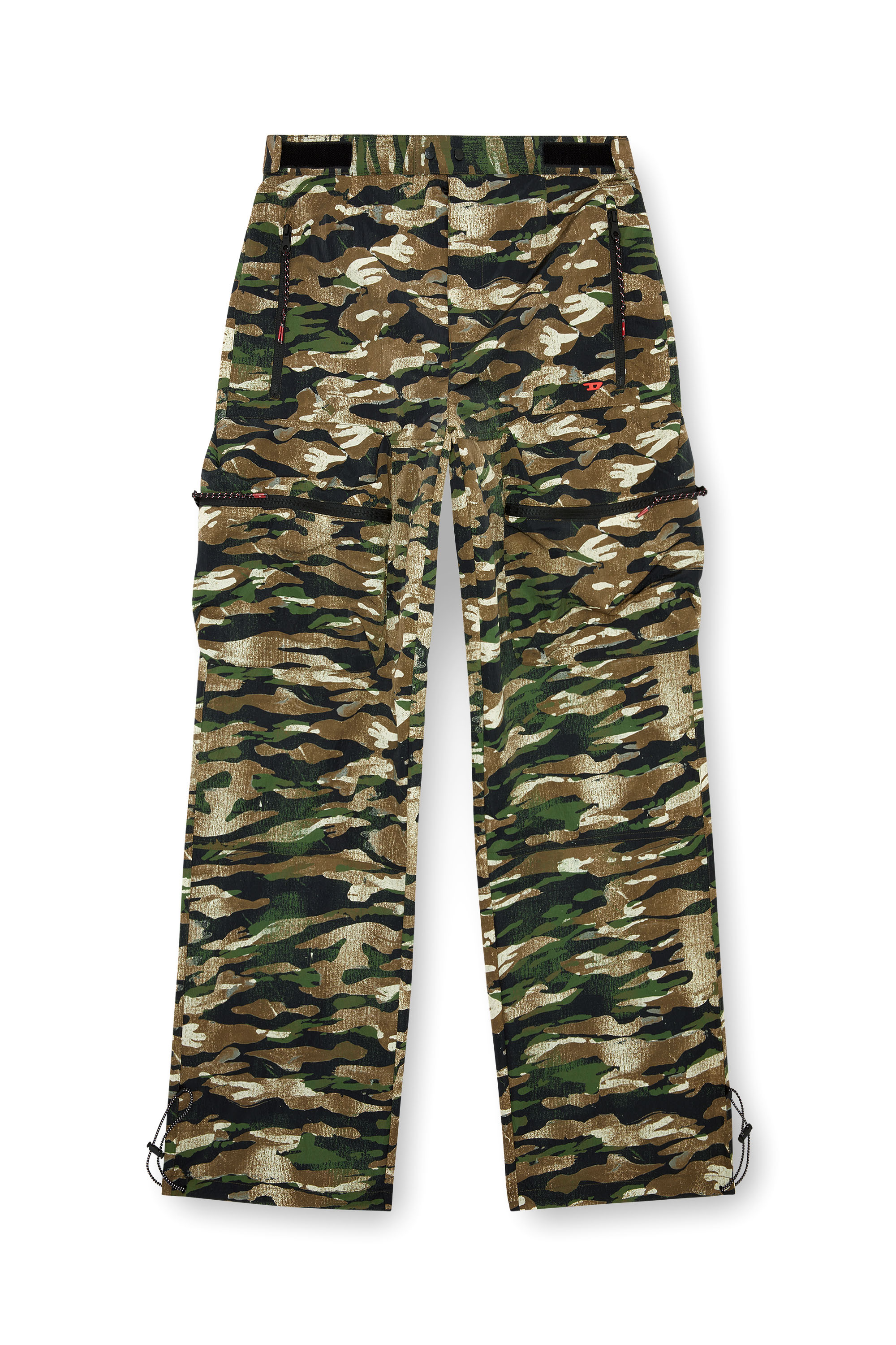 Diesel - AMSB-AMBROSE-WT23, Male's Nylon cargo pants with worn camo print in ブラウン/グリーン - 3