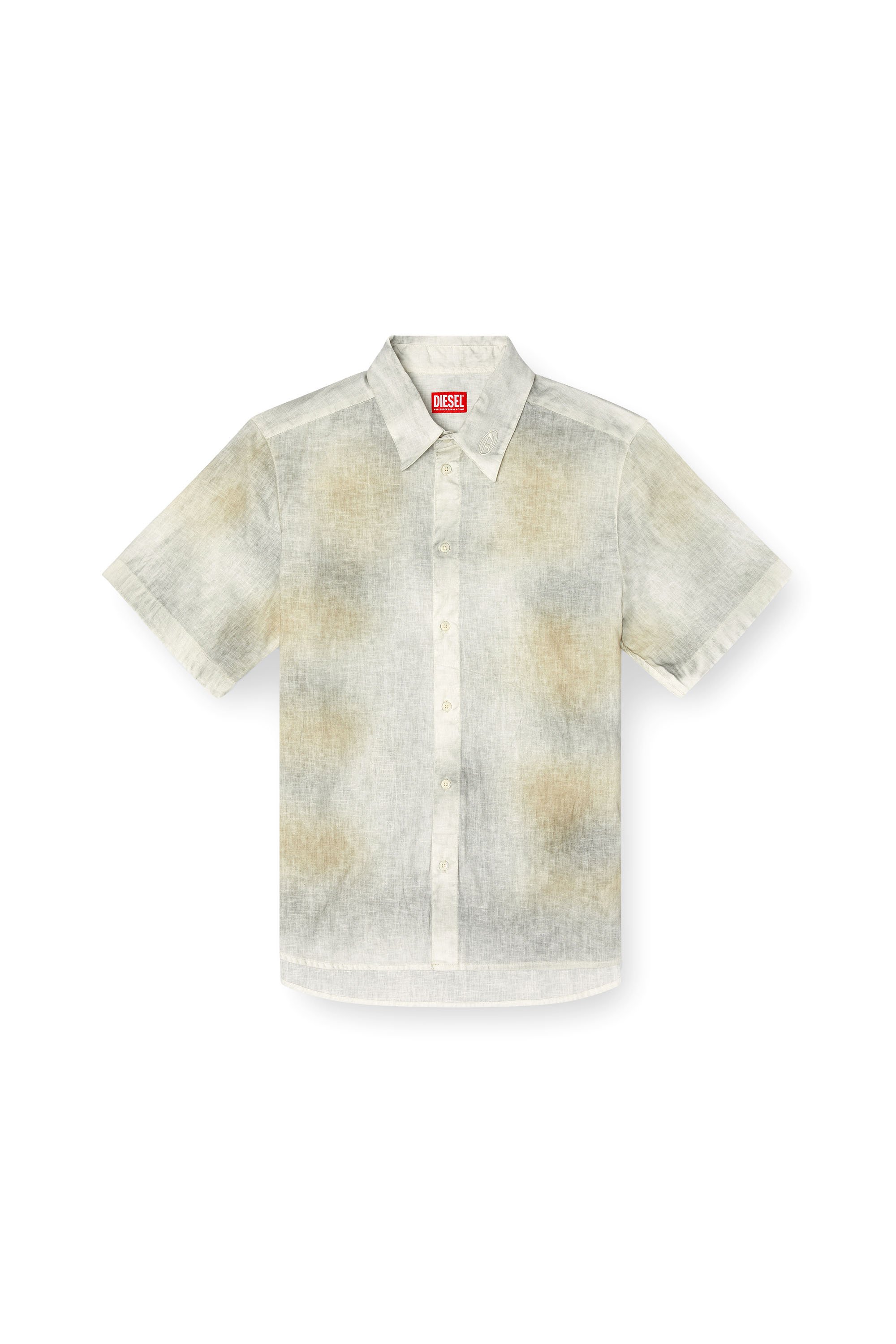 Diesel - S-LEIE-SHORT, Male's Treated linen-blend short-sleeve shirt in グレー/ホワイト - 3