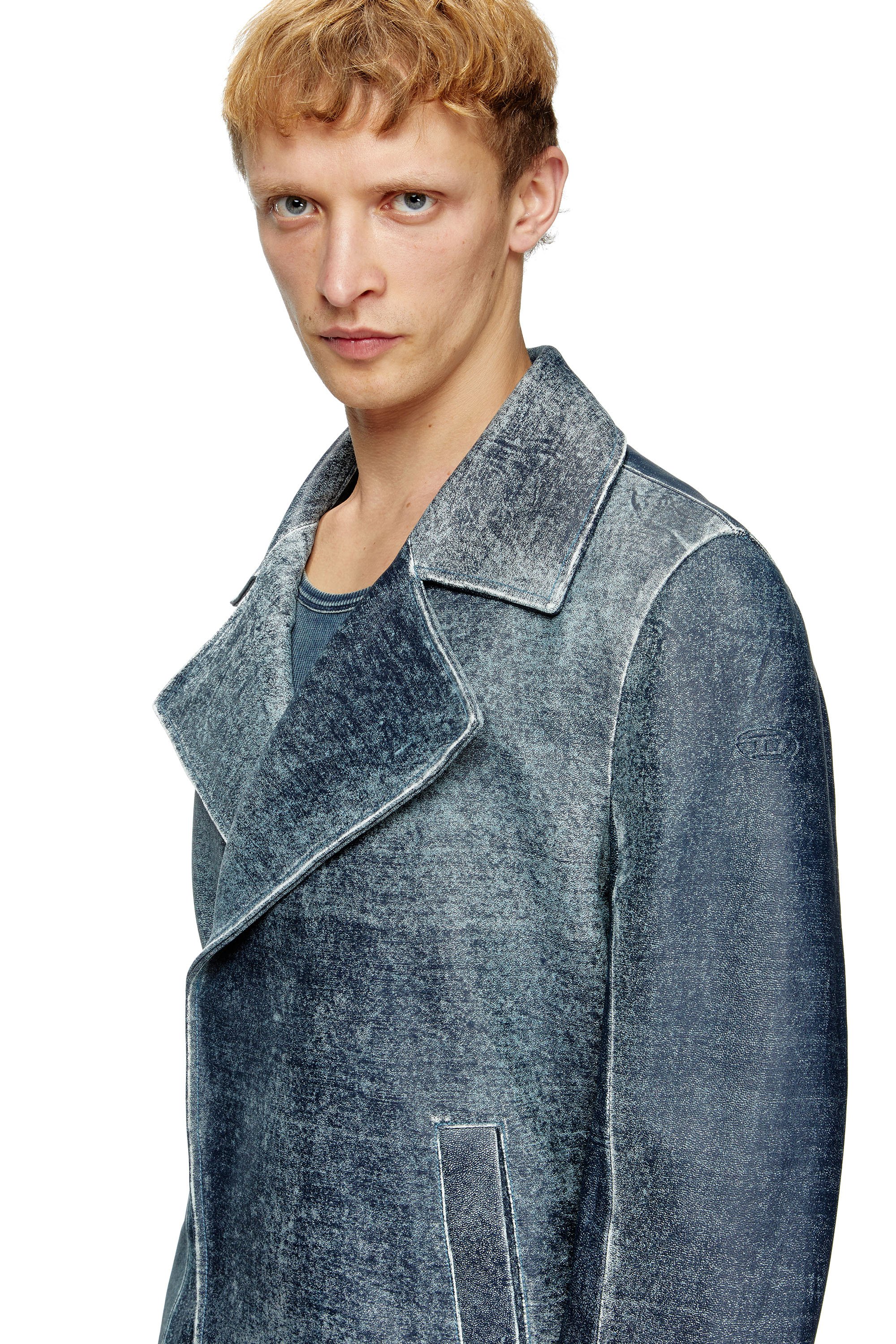 Diesel - L-WERNER, Male's Jacket in denim-treated leather in ダークブルー - 5