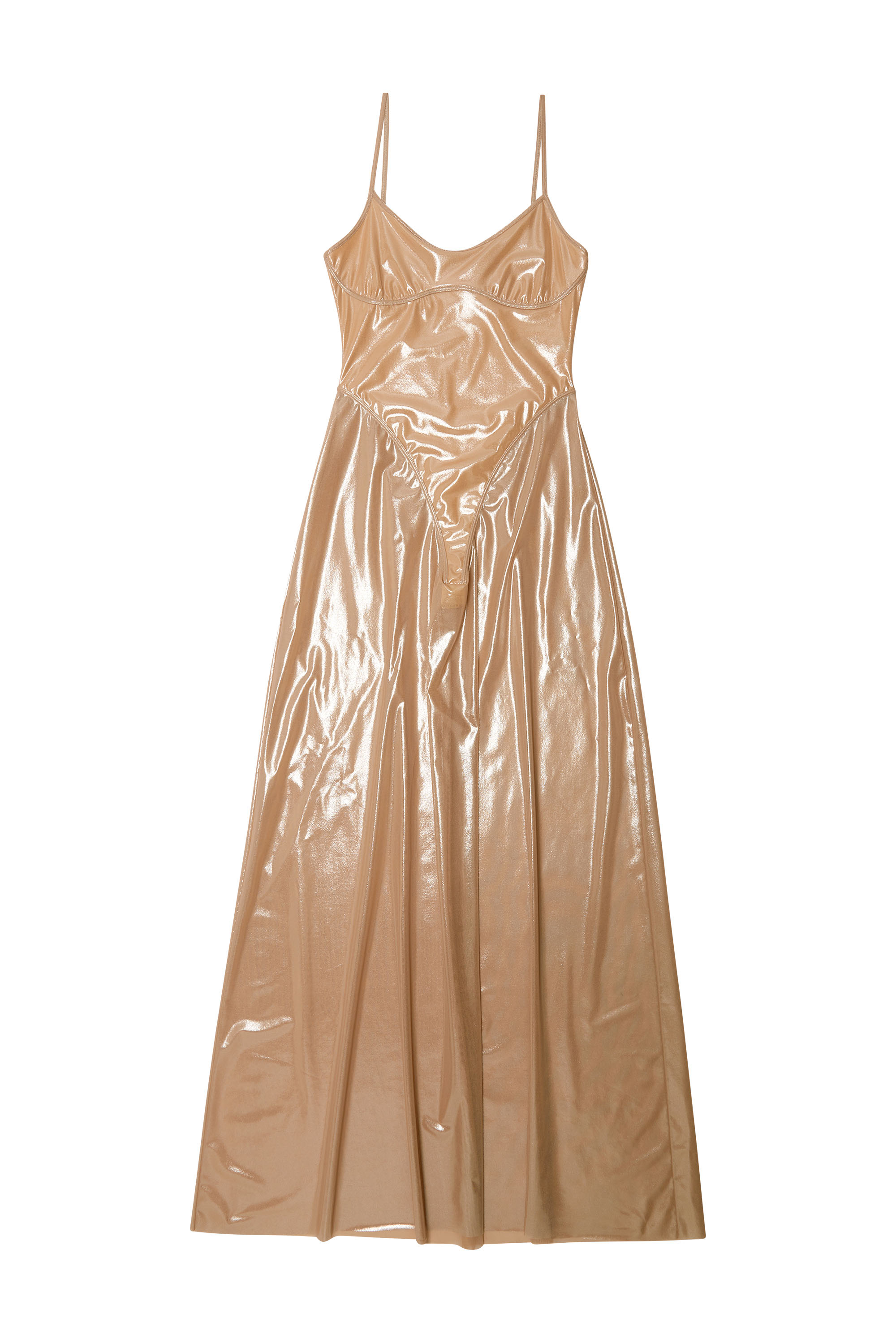 Diesel - D-ROONEY, Female's Long slip dress in shiny stretch tulle in ヌードカラー - 4