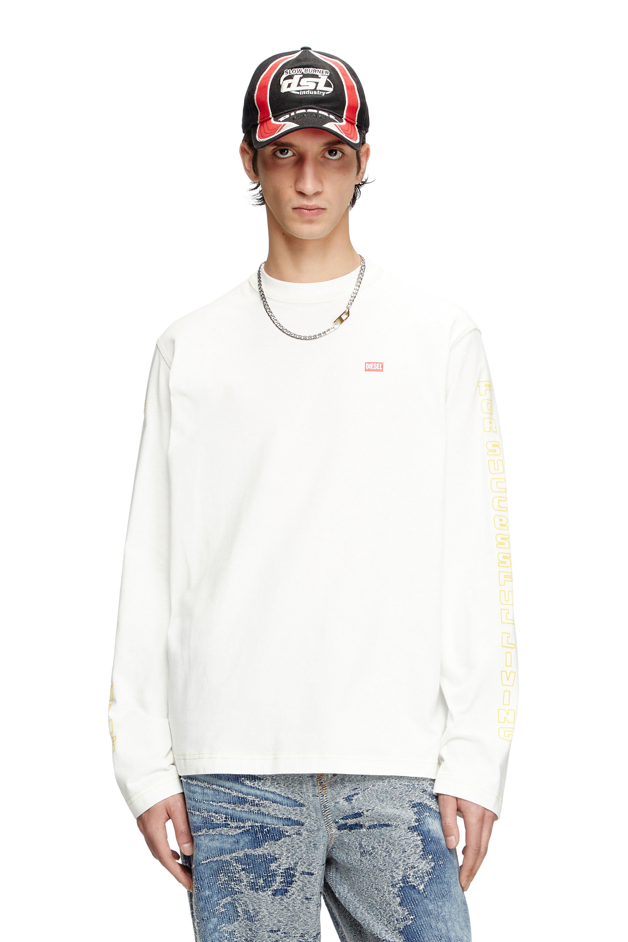 Diesel - T-CRANE-LS-R1, Male's Long-sleeve T-shirt with apple core print in ホワイト - 1