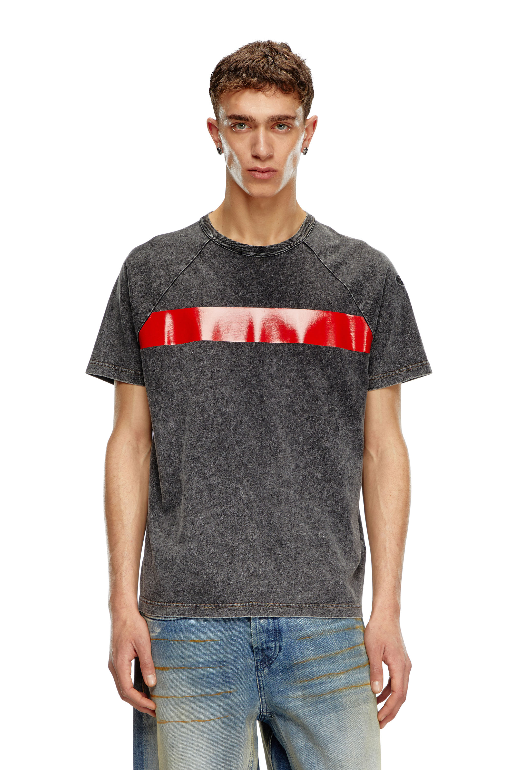Diesel - T-RADJUST-Q1, Male Marble-effect T-shirt with glossy band in ブラック - Image 1