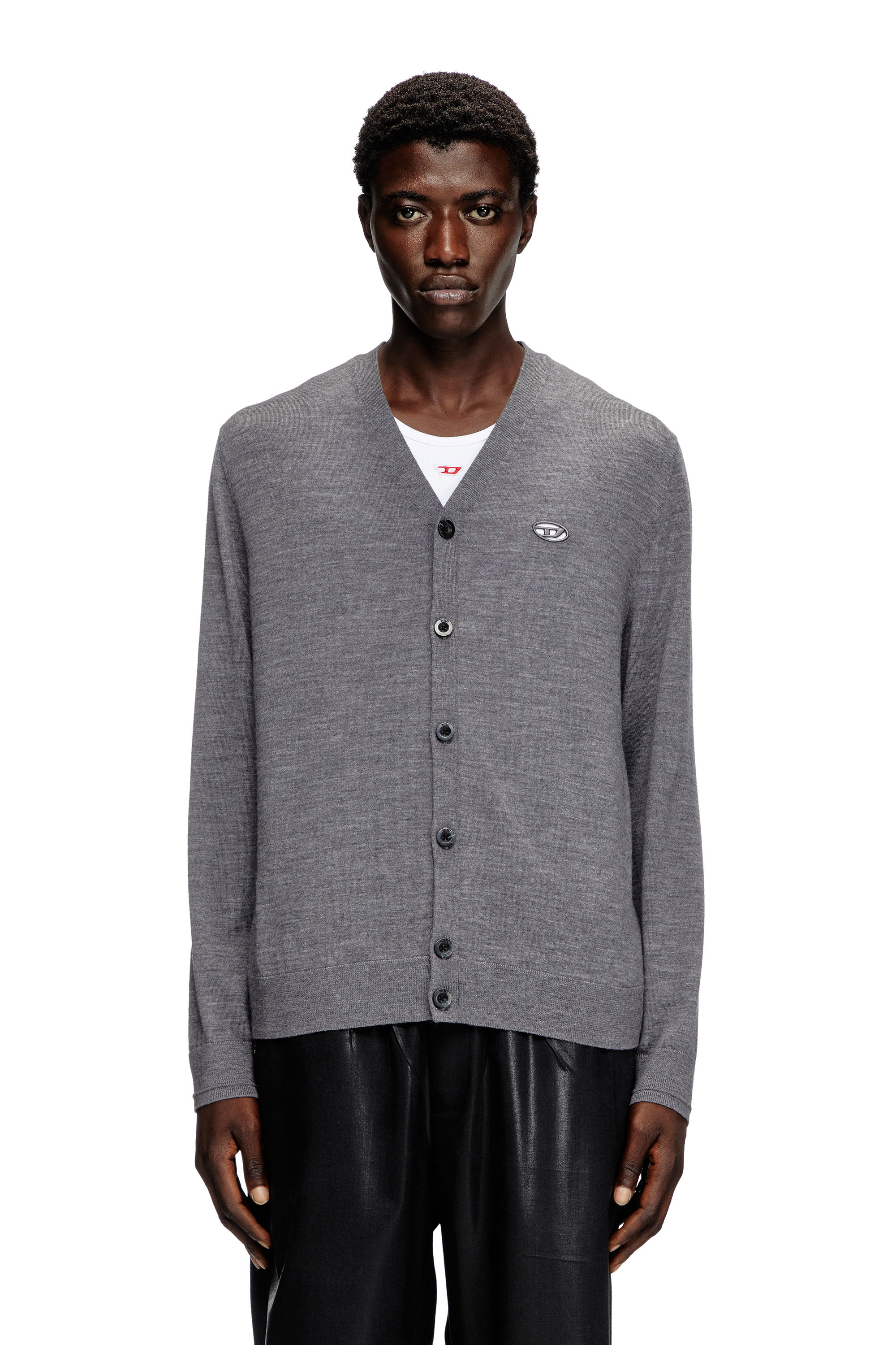 Diesel - K-VOLTO, Male's Wool cardigan with cut-out logo in グレー - 5