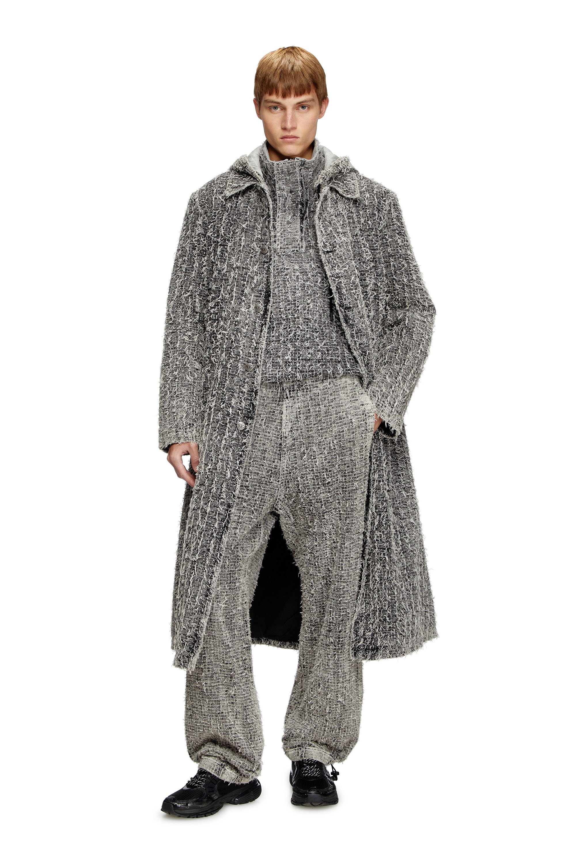 Diesel - D-JACK-S, Unisex's Hooded coat in bouclé denim in ライトグレー - 5