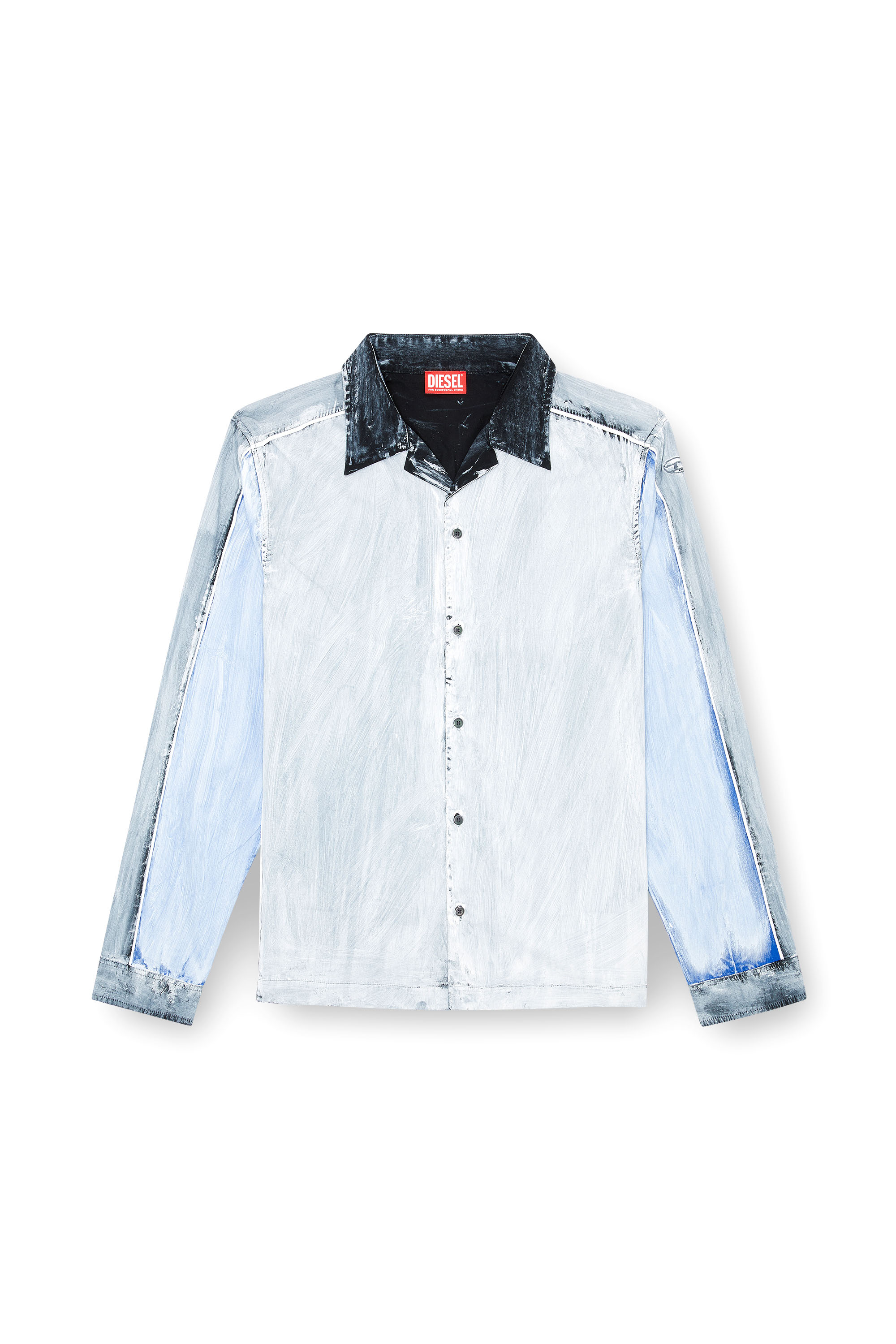 Diesel - S-CREED-BLOCK, Male Colour-block shirt in treated poplin in ブルー - Image 3
