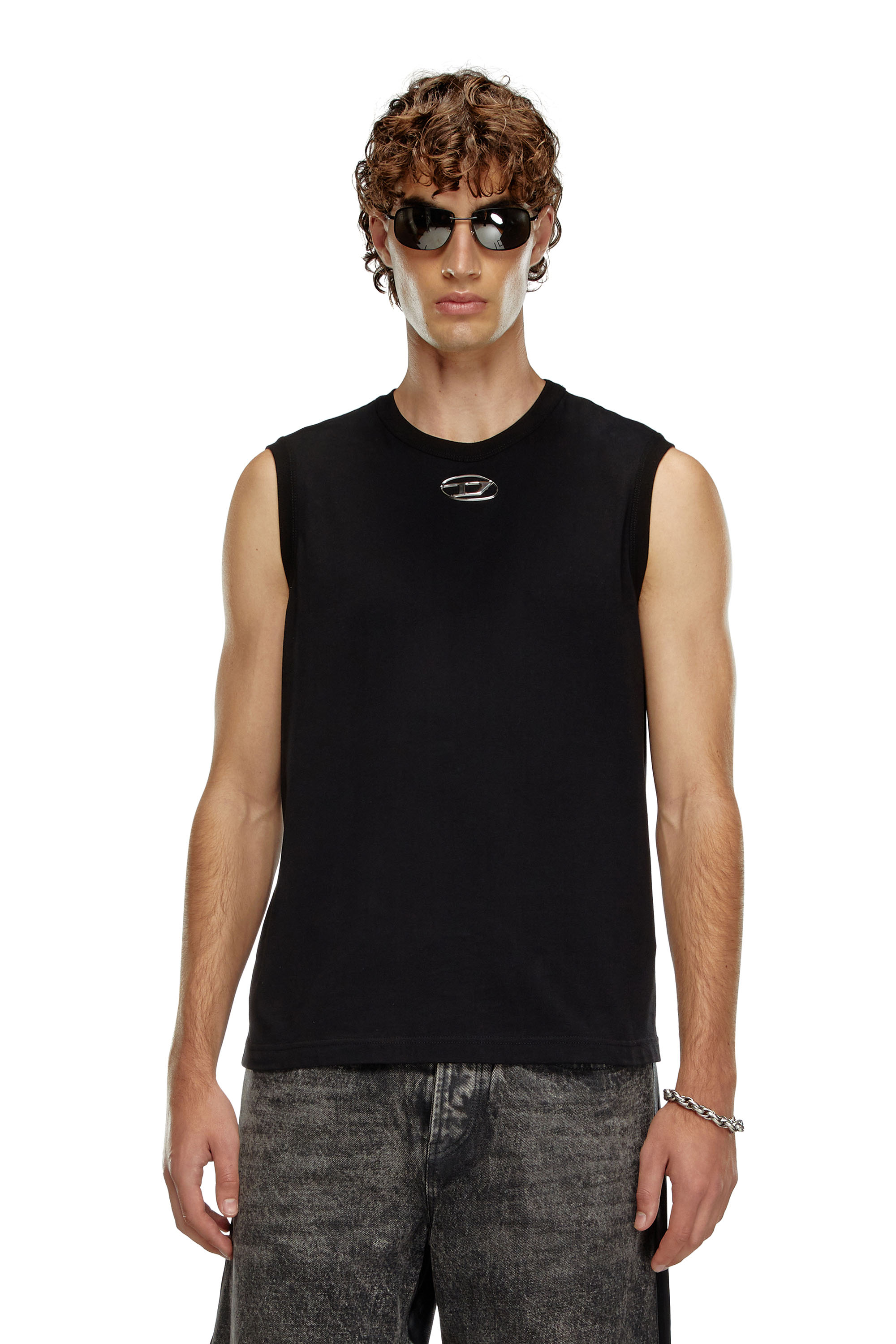 Diesel - T-BISCO-OD, Male Tank top with injection-moulded Oval D in ブラック - Image 1