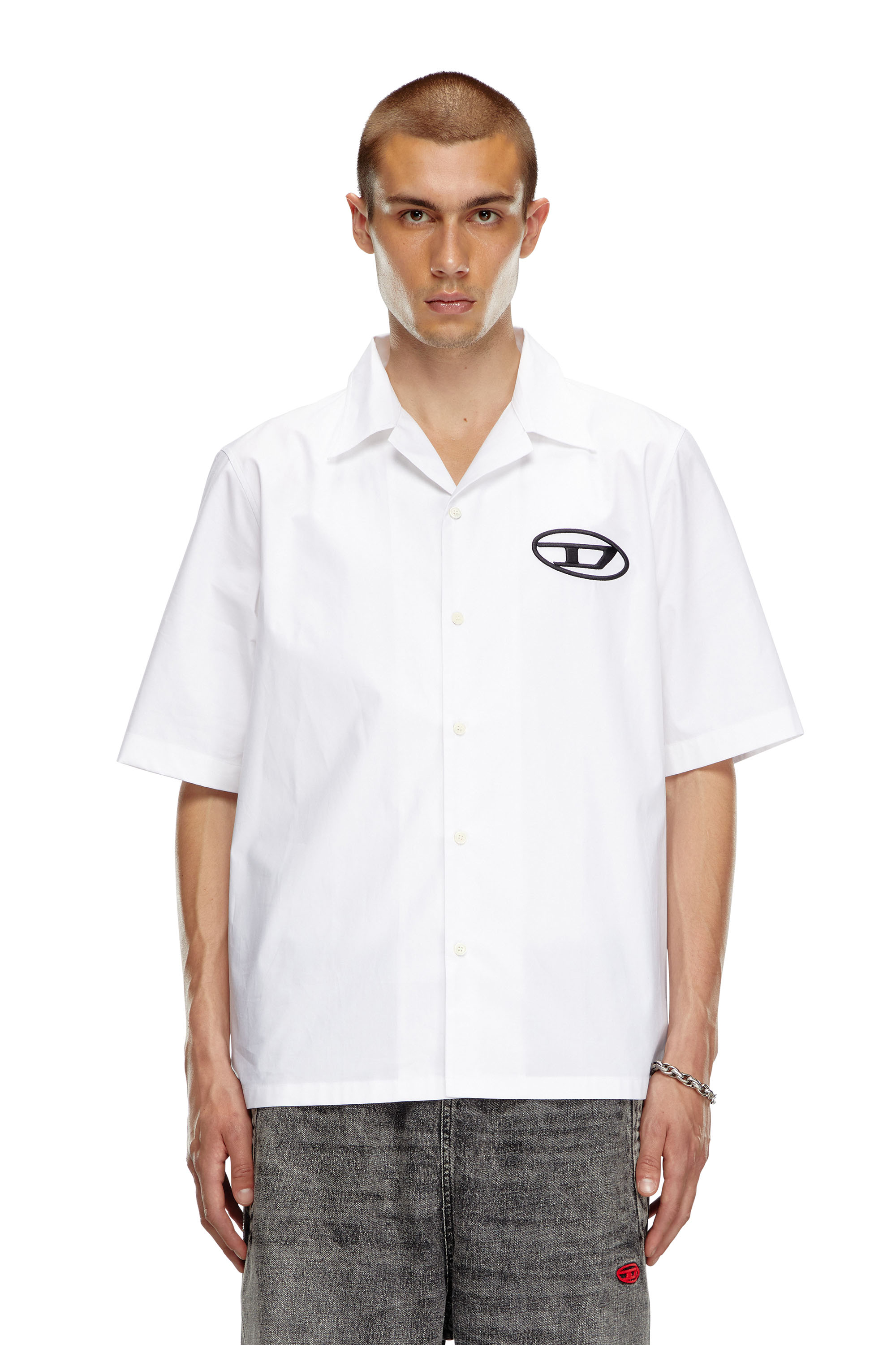 Diesel - S-MAC-C, Male Bowling shirt with logo embroidery in ホワイト - Image 5