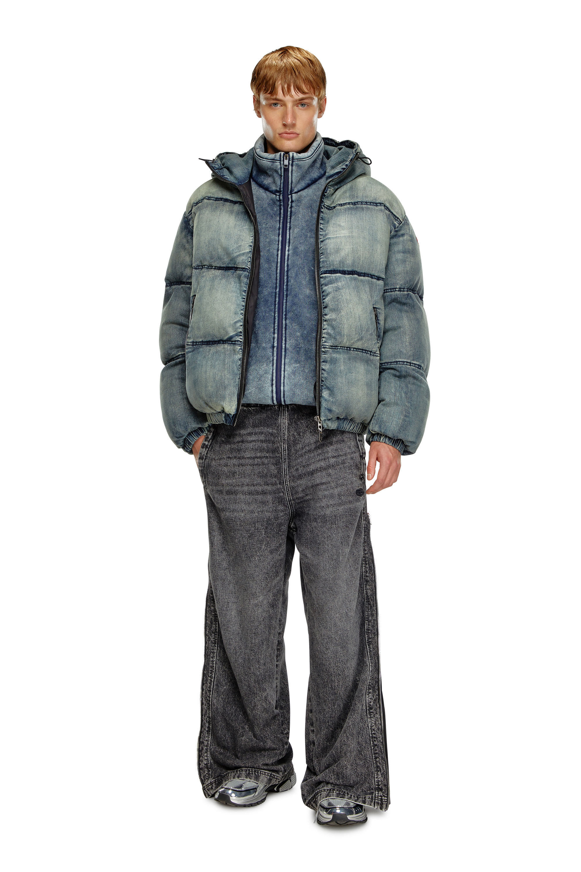 Diesel - W-MONS, Male's Puffer jacket in treated denim in ブルー - 2