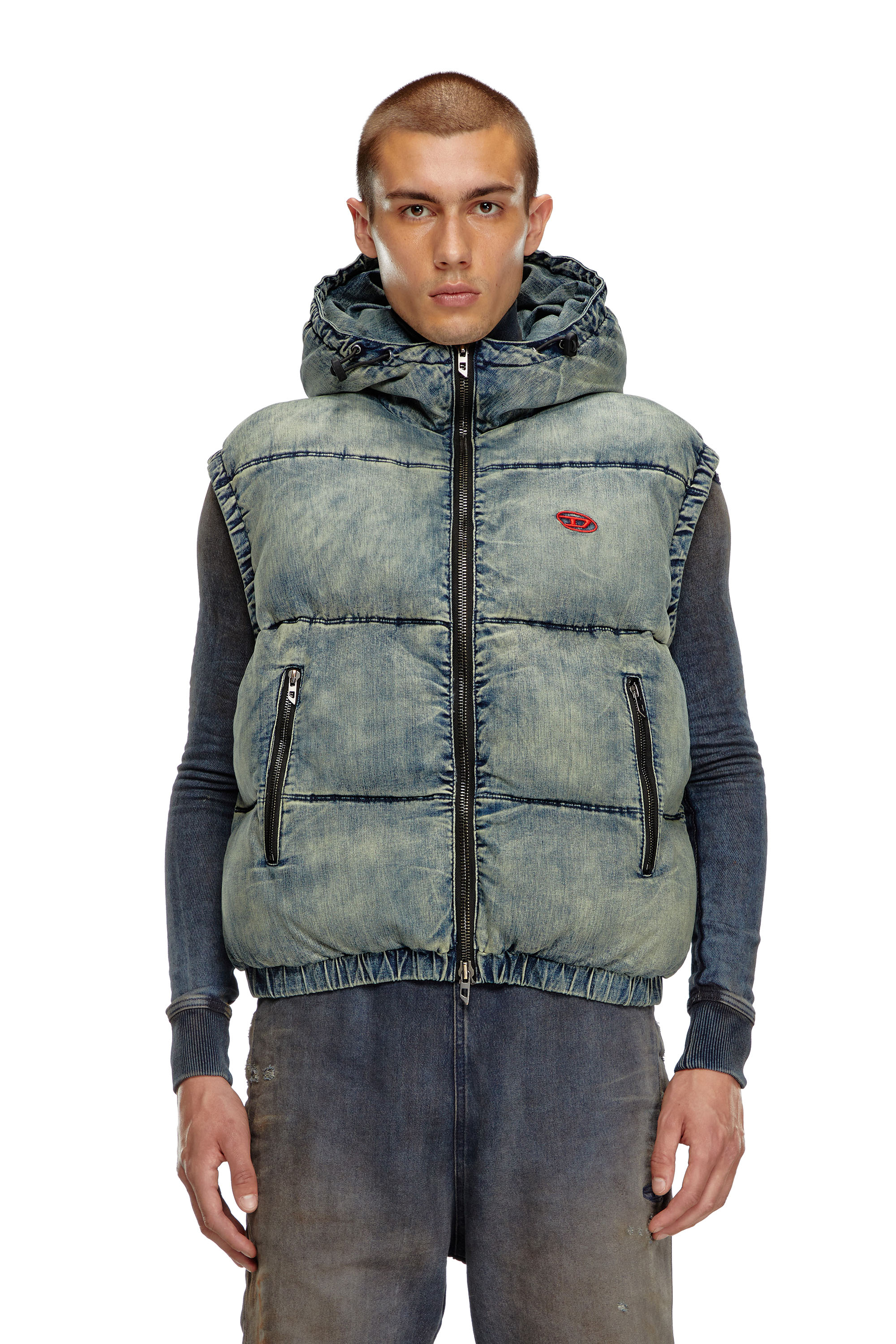 Diesel - W-MONS-SL, Male's Padded vest in faded denim in ブルー - 1