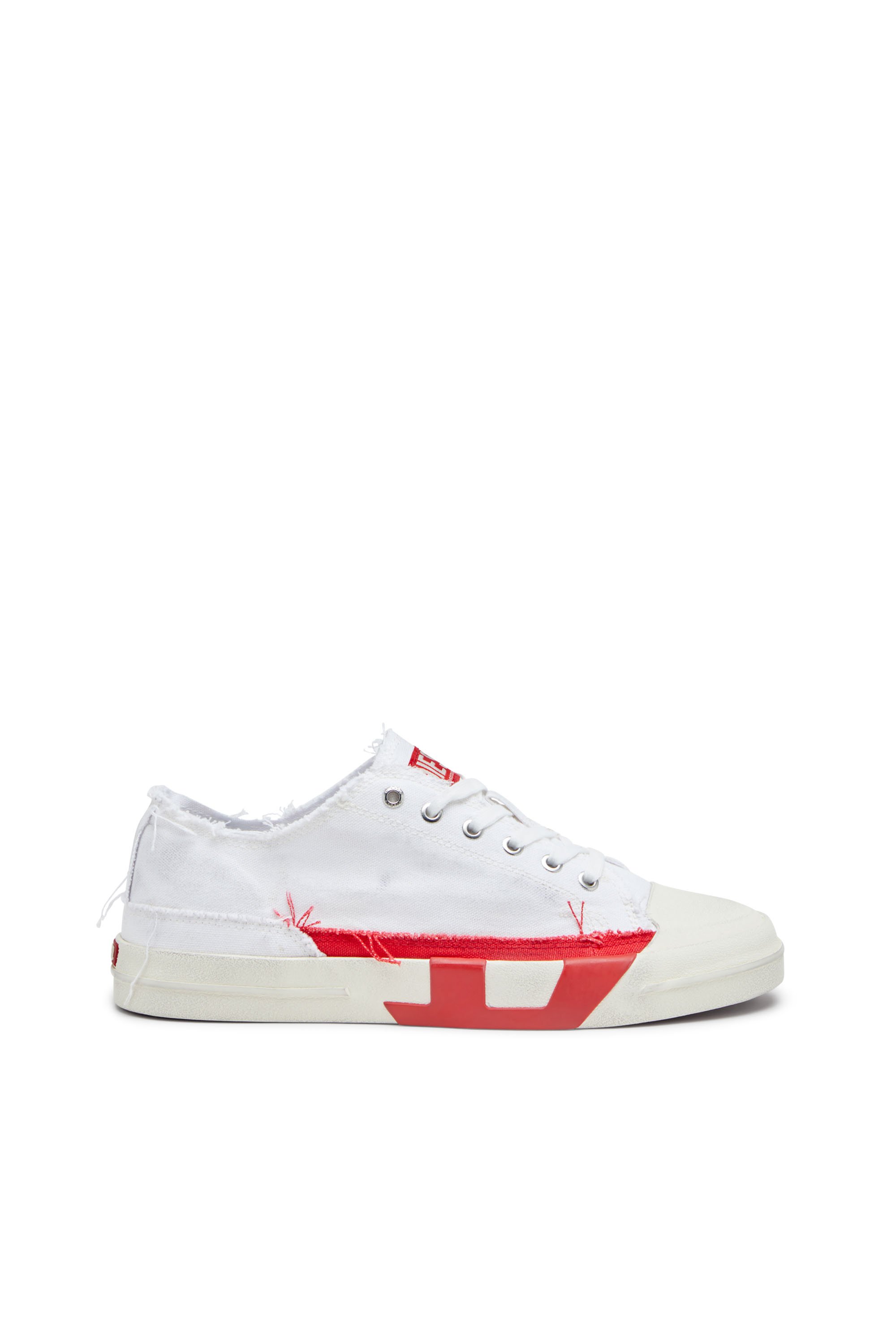 Diesel - S-D-VERSE LOW, Male's S-D-Verse-Dirty-effect canvas sneakers in ホワイト/レッド/ブルー - 1