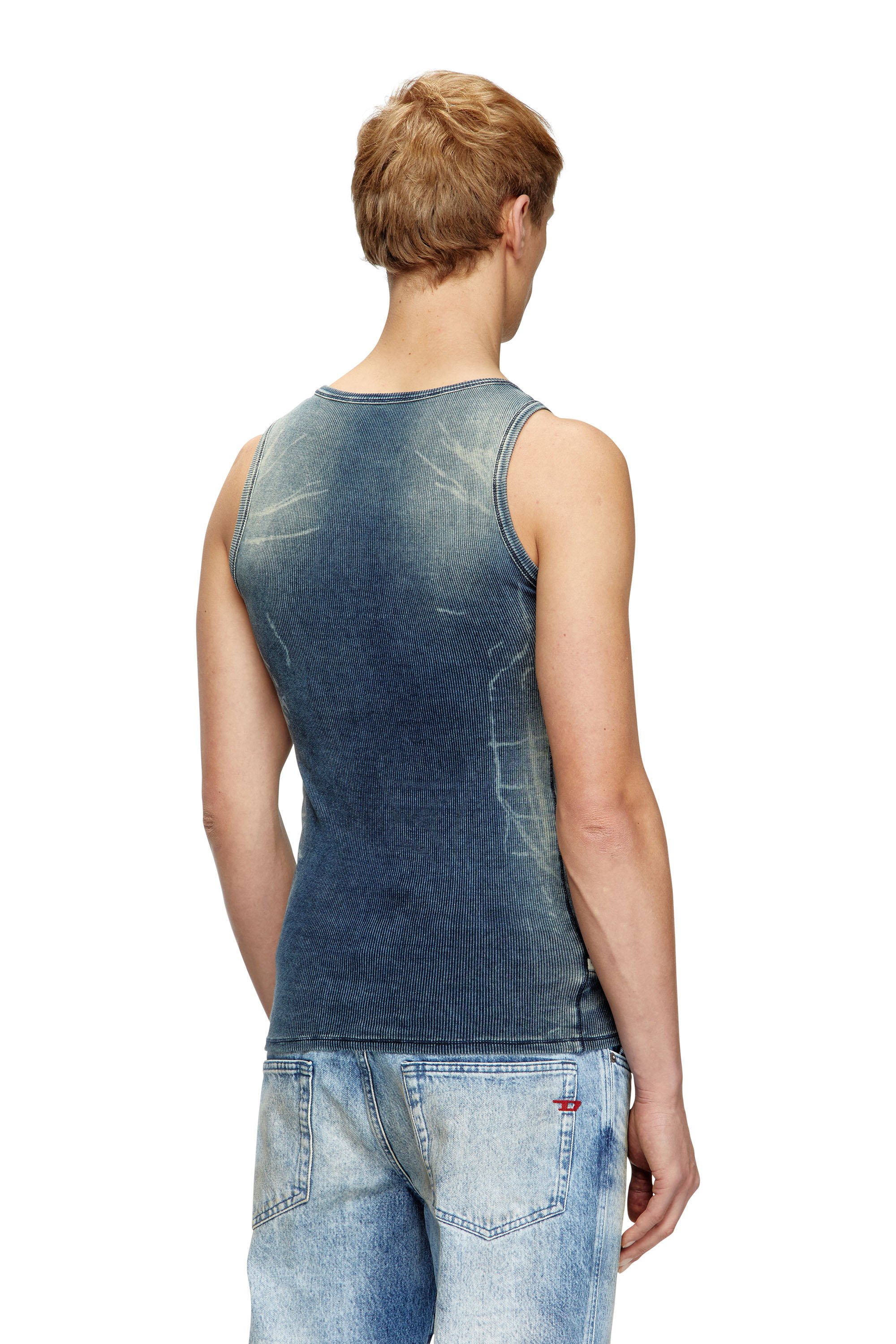 Diesel - T-GO, Unisex's Ribbed tank top with denim trompe l'oeil in ダークブルー - 2