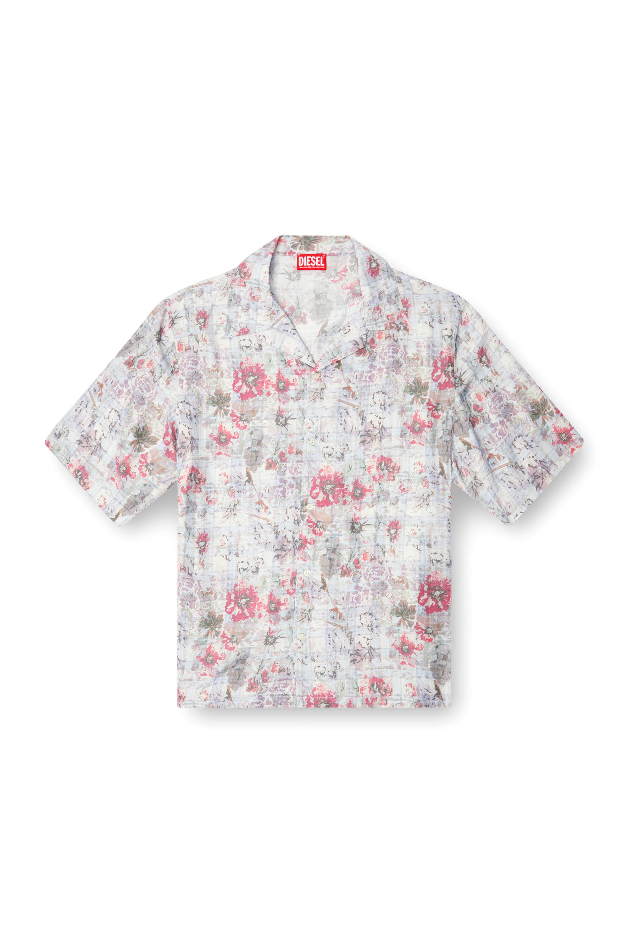 Diesel - S-LEYS, Male's Bowling shirt with floral print in ブルー/ピンク - 3