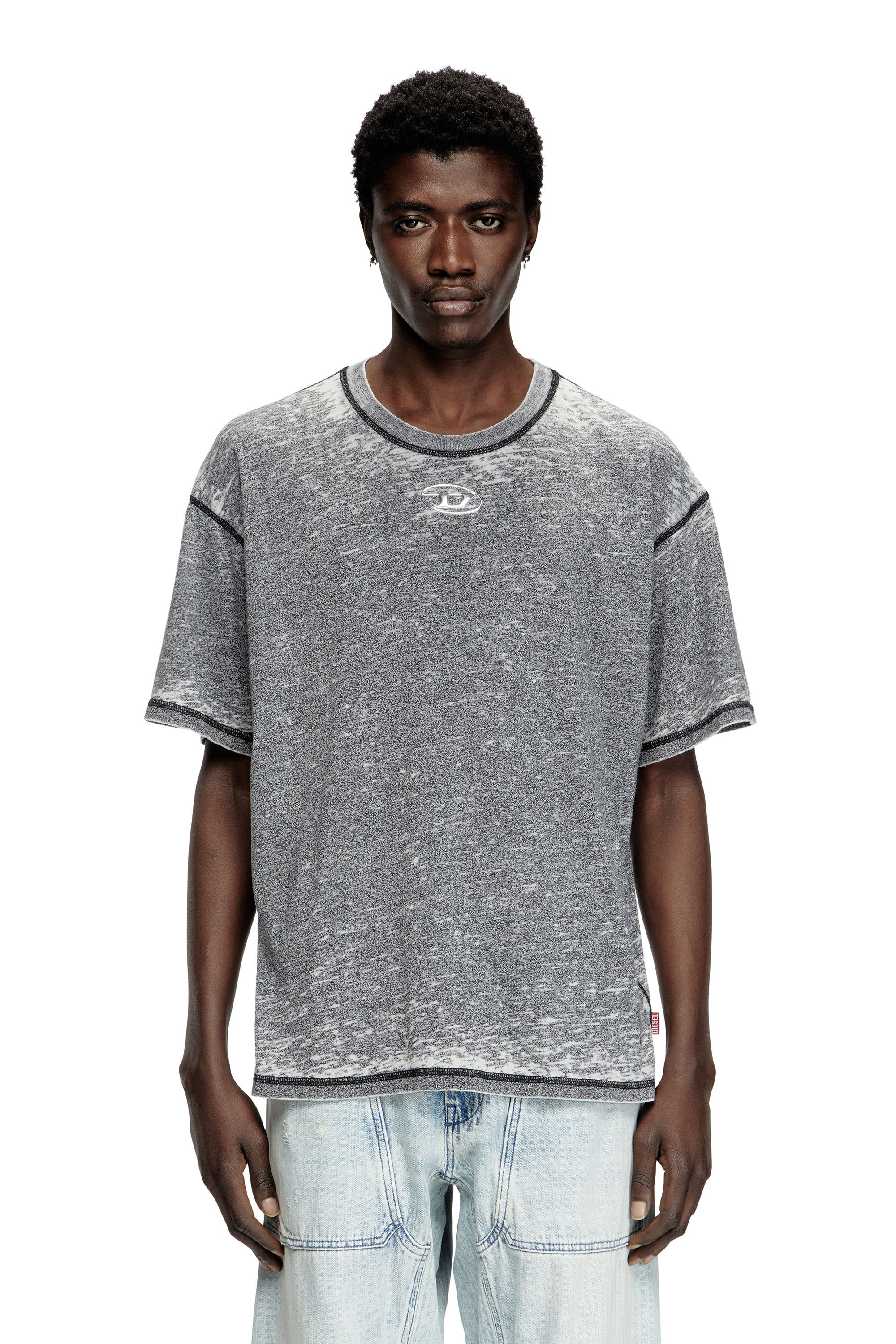 Diesel - T-BOXT-PAK, Male's Burnout T-shirt with metal-look logo in グレー - 1