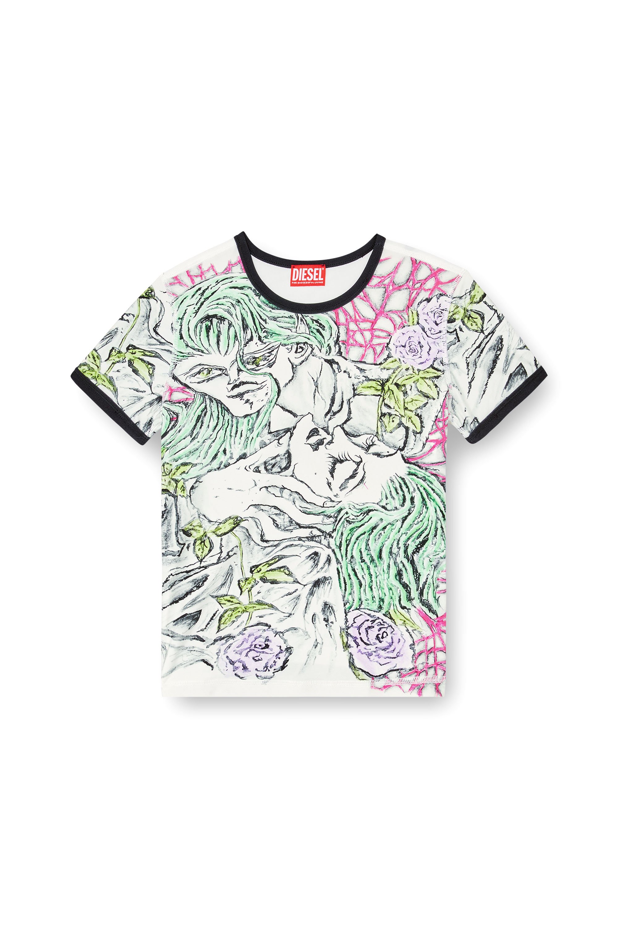 Diesel - T-UNCUTIE-LONG-Q2, Female's T-shirt with tattoo print in ホワイト - 3