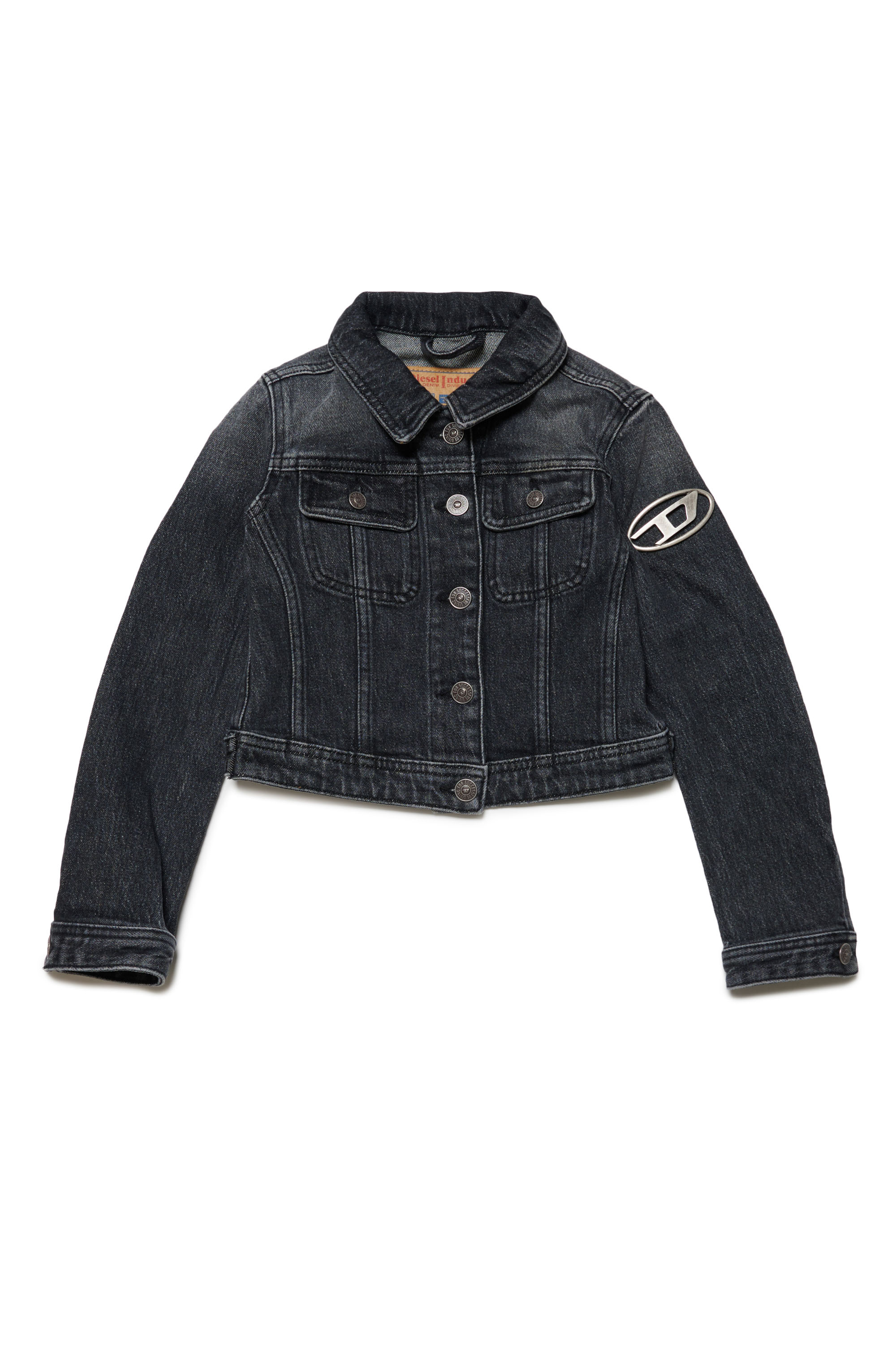 Diesel - JSLIMMY-S2-J, Female's Trucker jacket with Oval D plaque in ブラック/ダークグレー - 1