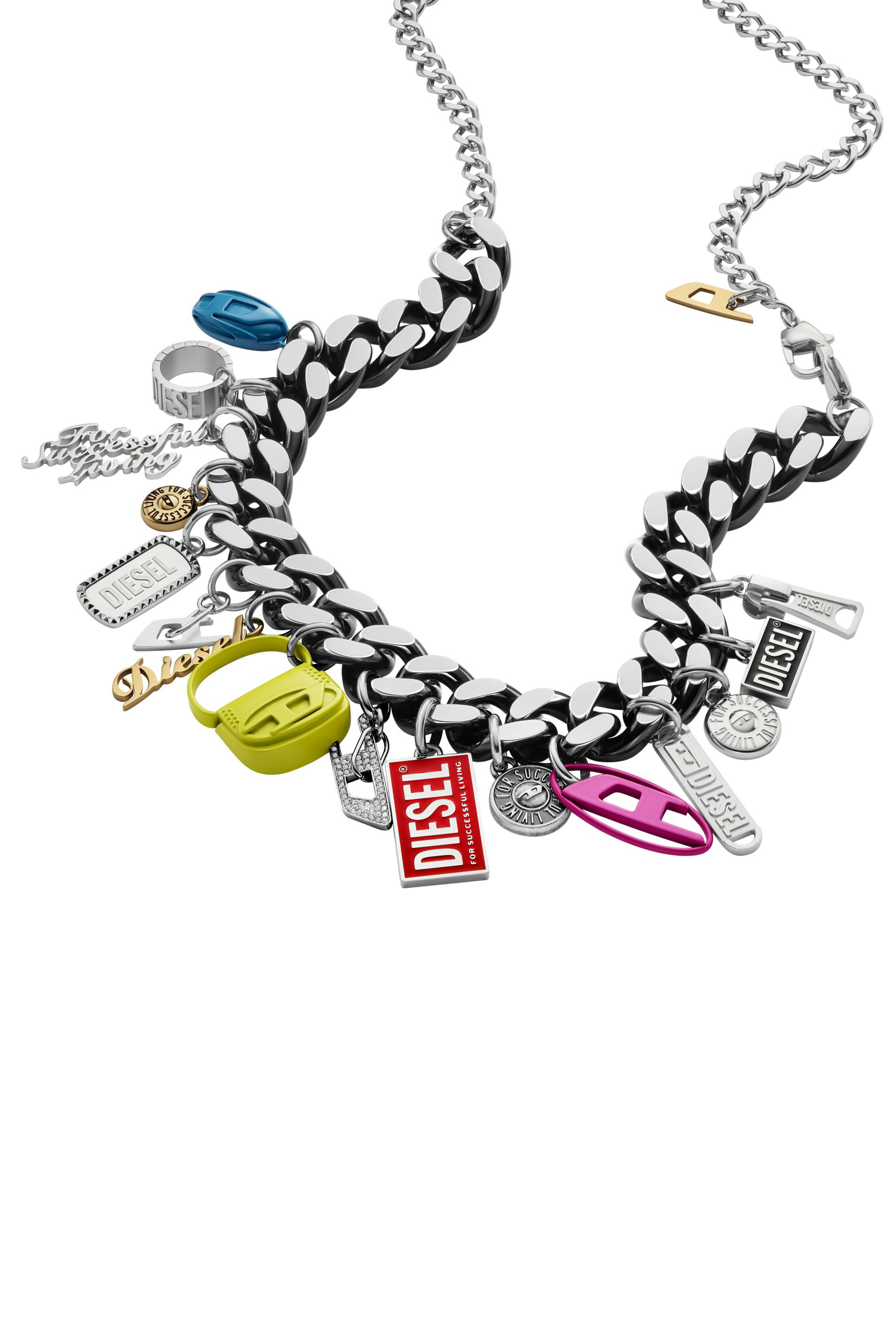 Diesel - DX1522 JEWEL, Unisex Black stainless steel charm chain necklace in マルチカラー - Image 1