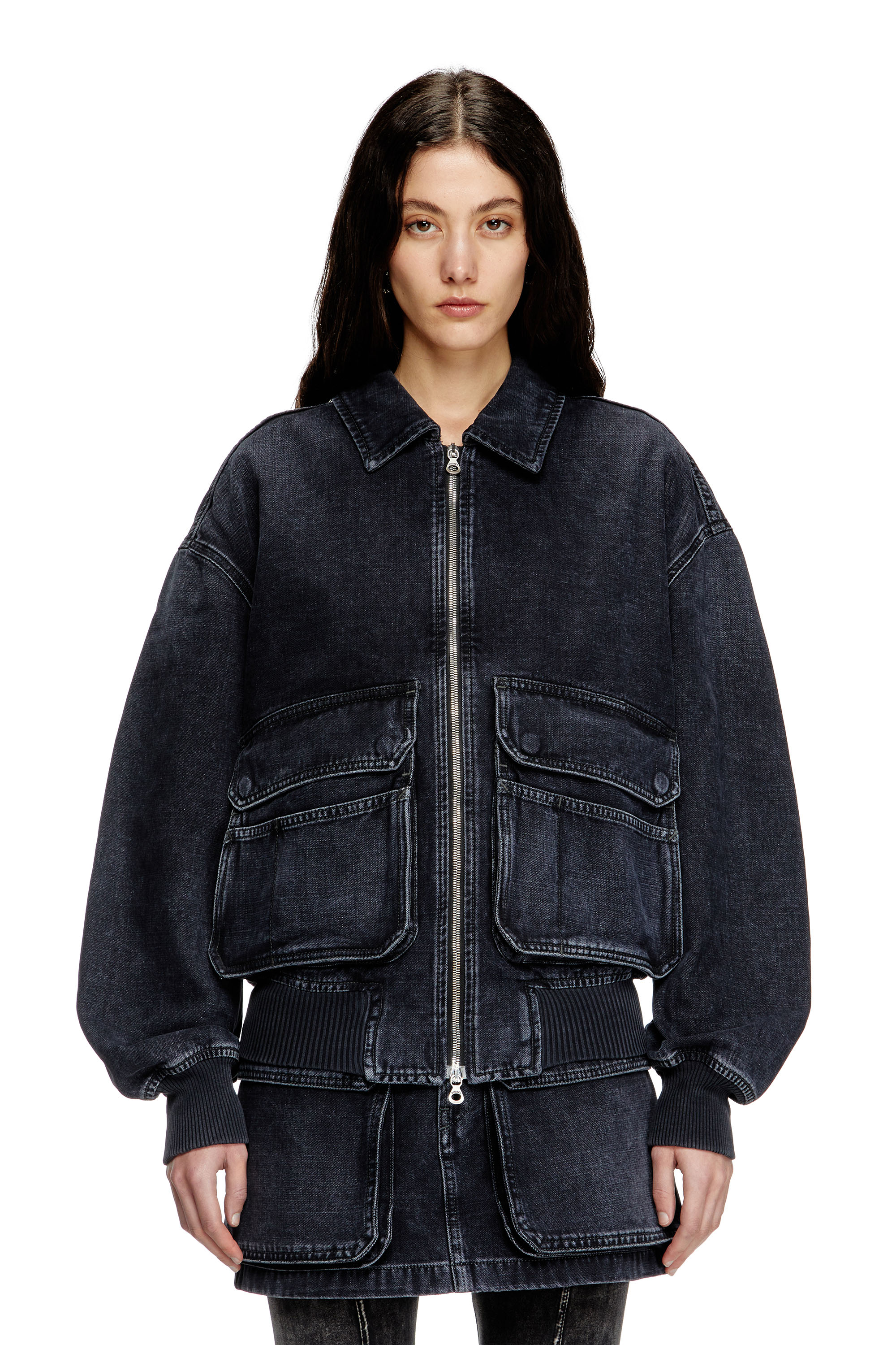 Diesel - D-KURZ, Unisex's Jacket in batavia-weave denim in ブラック - 1