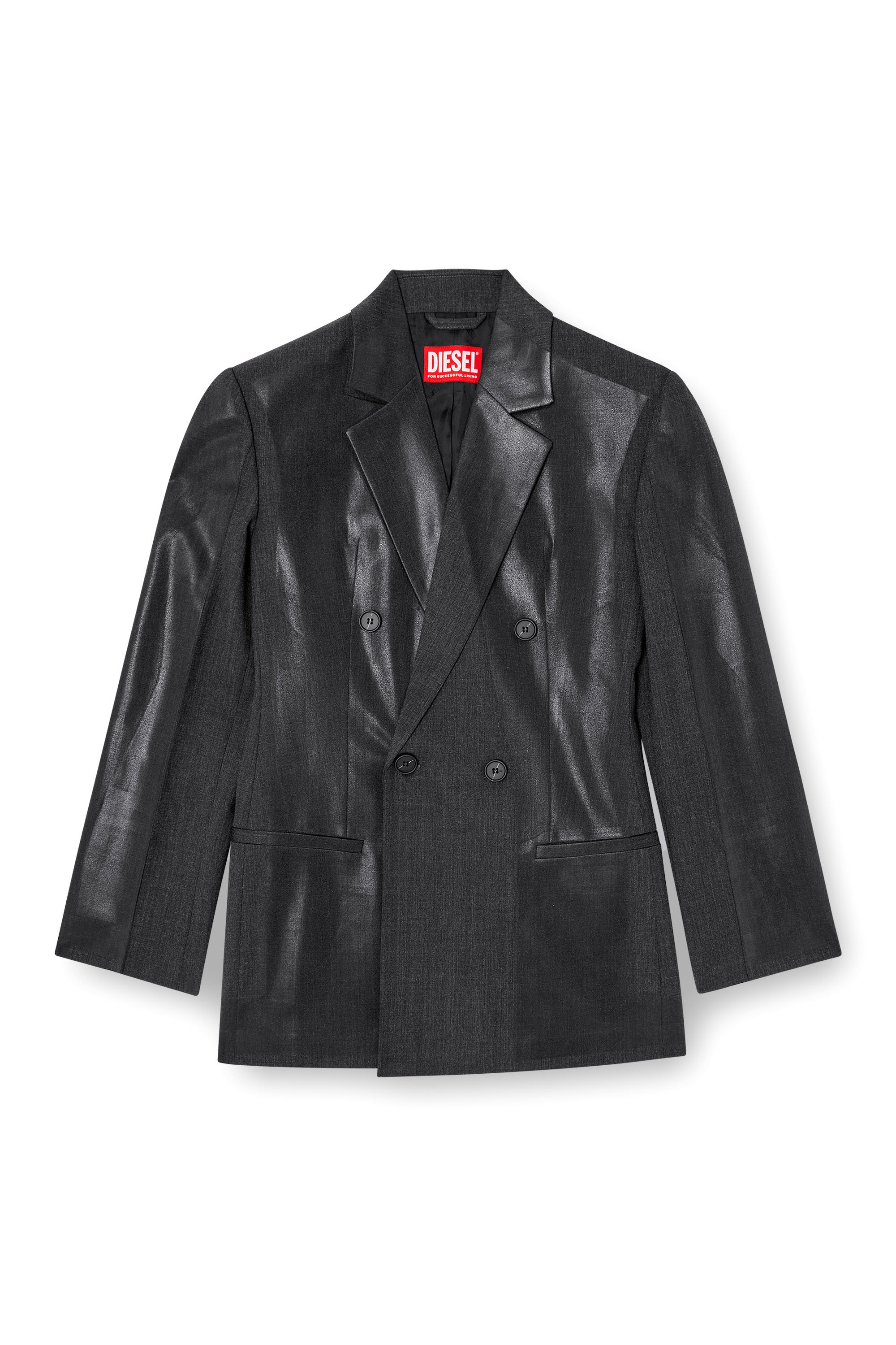 Diesel - G-ALLANT, Female's Double-breasted blazer with coated front in ブラック - 3