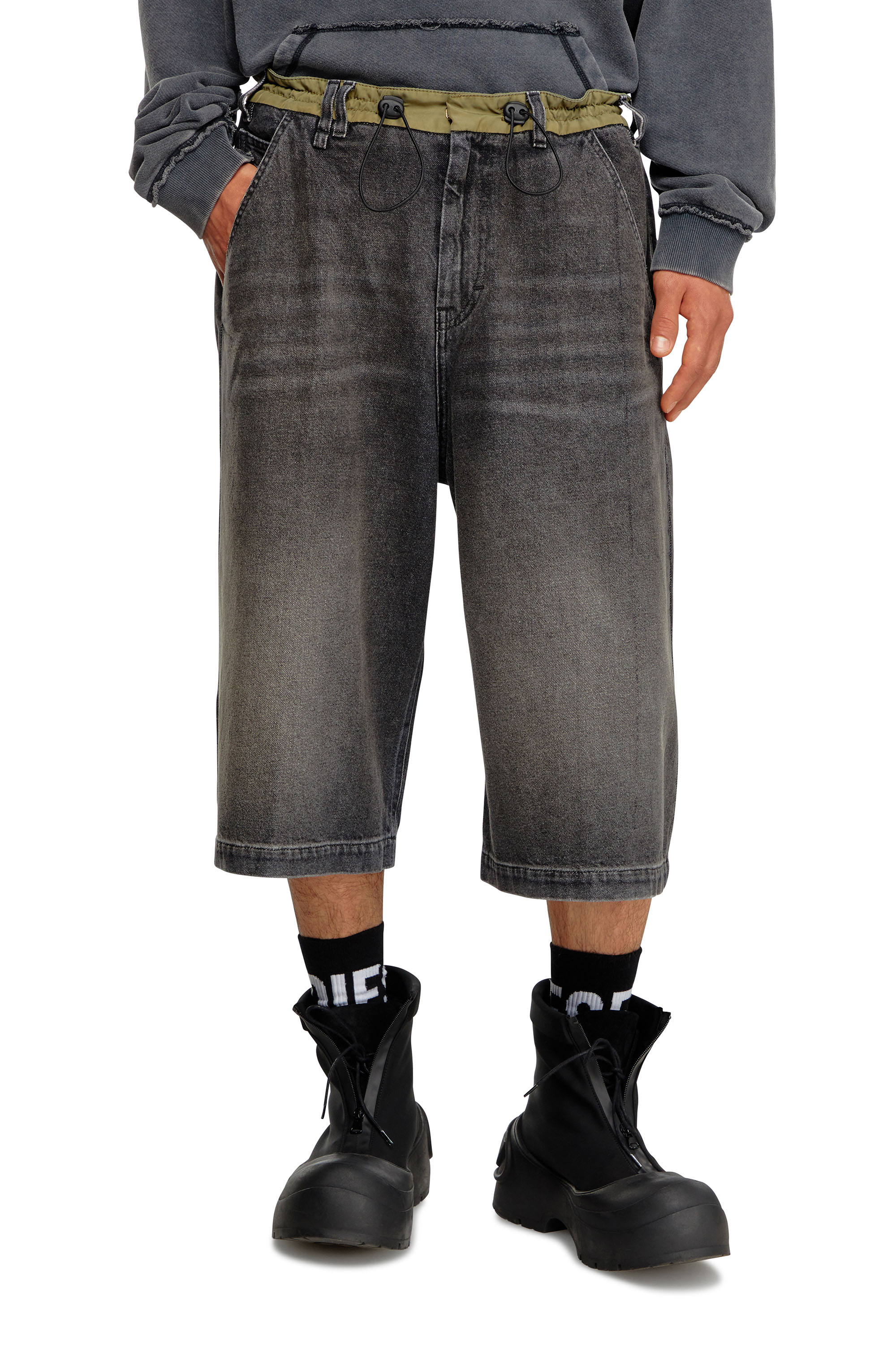 Diesel - D-ANDRE-SHORT-S, Male's Loose bermuda shorts in denim and nylon in ブラック - 1