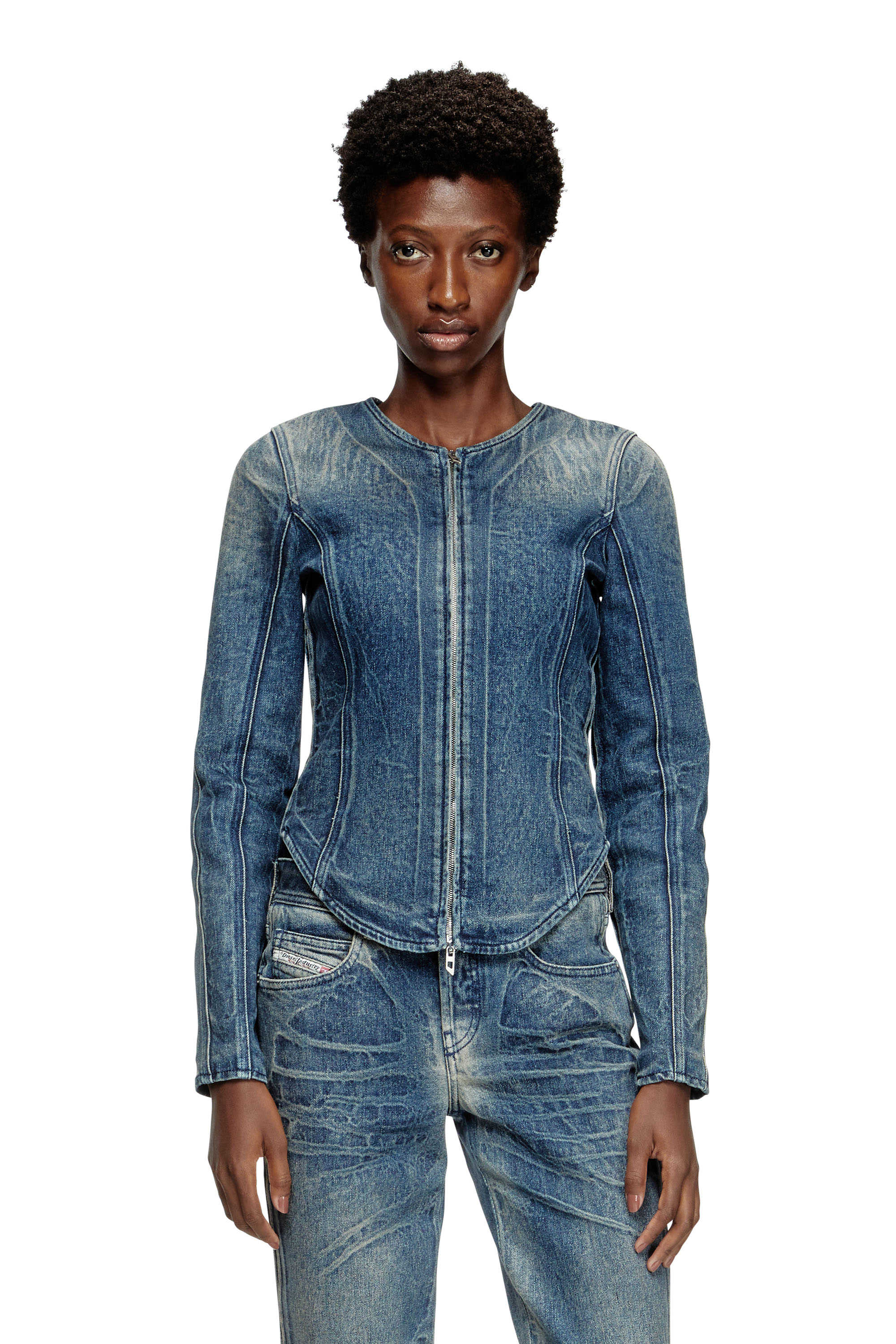 Diesel - DE-GARY-FSG, Female's Jacket in Ghost Embossed denim in ダークブルー - 1