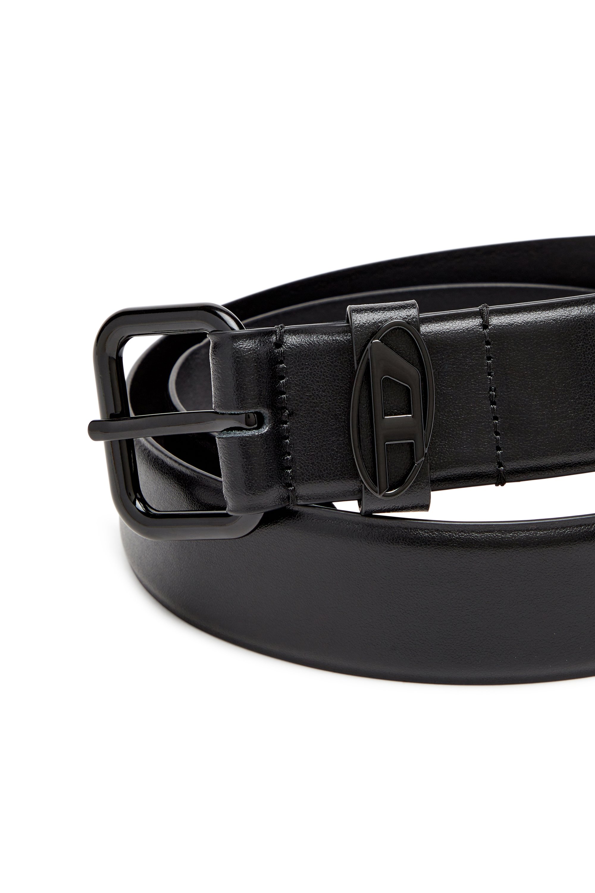 Diesel - B-1DR OVAL D LOOP, Unisex's Logo-plaque embellished leather belt in ブライトブラック - 3