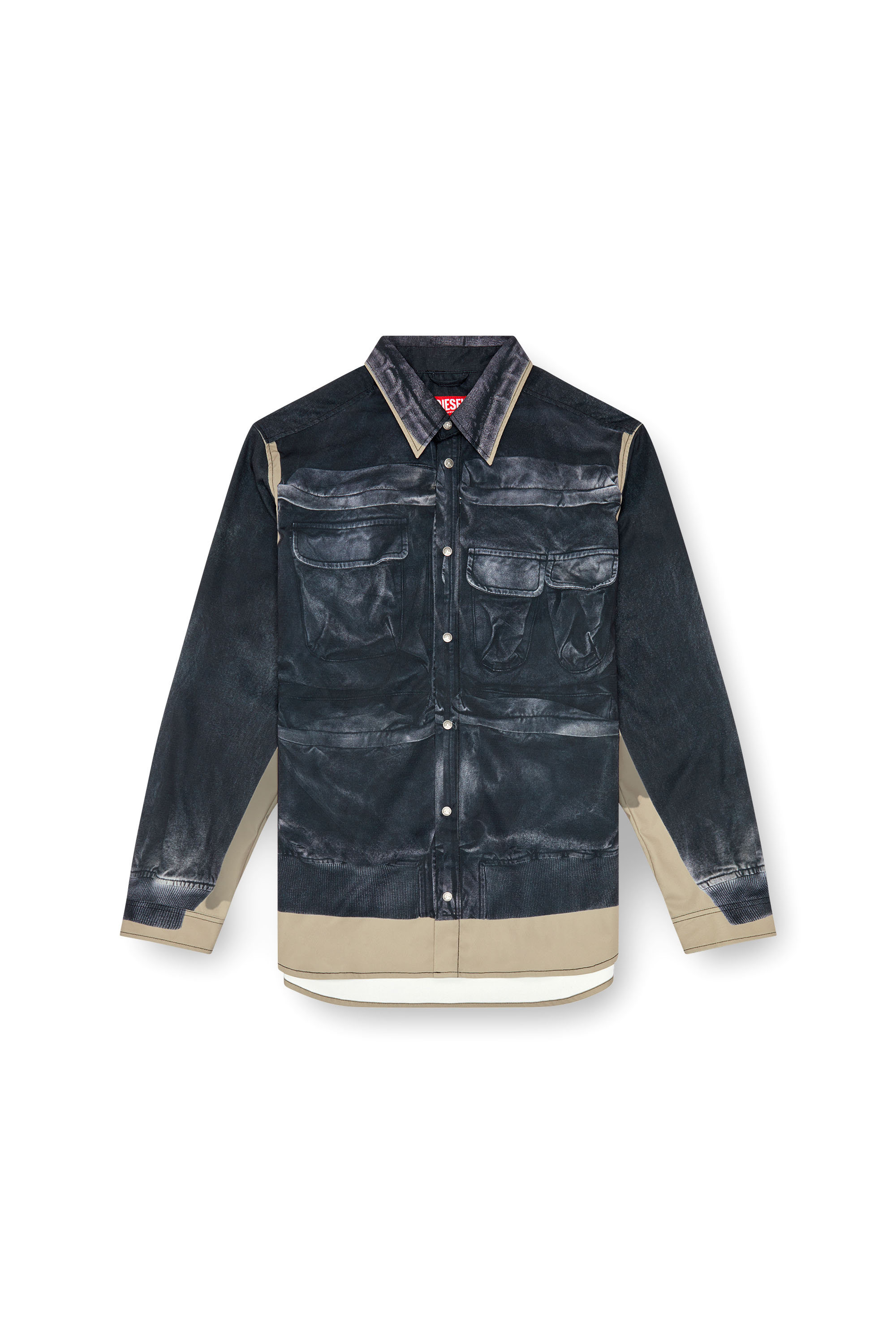 Diesel - S-AFTER-A, Male Twill shirt with trompe l'oeil print in マルチカラー - Image 3