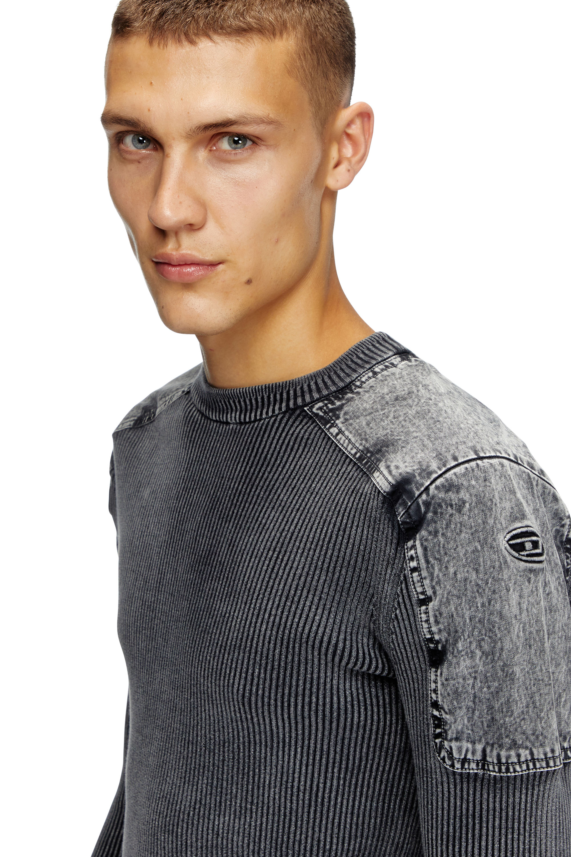 Diesel - K-MARTIN, Male's Jumper with contrast shoulder panels in ダークグレー - 5