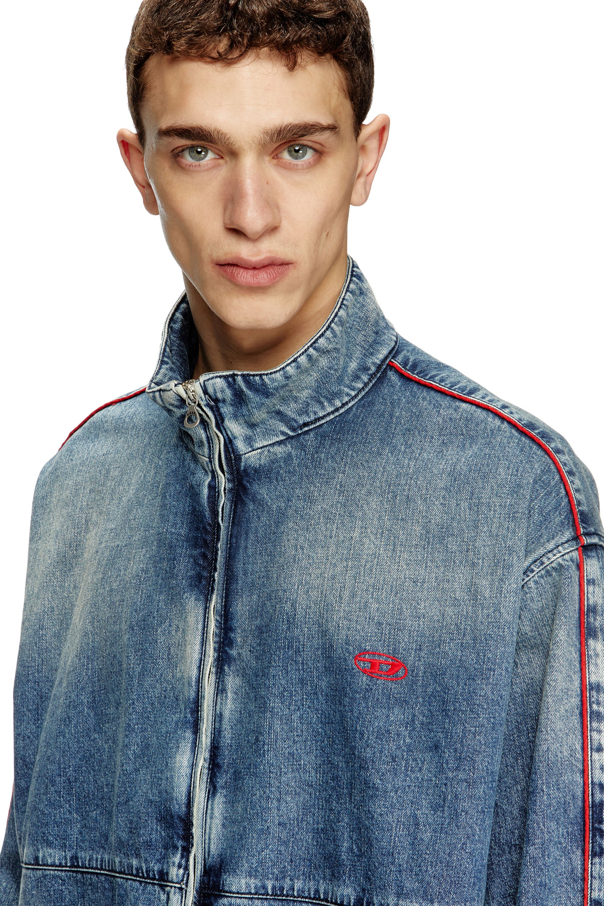 Diesel - D-KRAP-S2, Male's Denim jacket with red piping in ブルー - 5