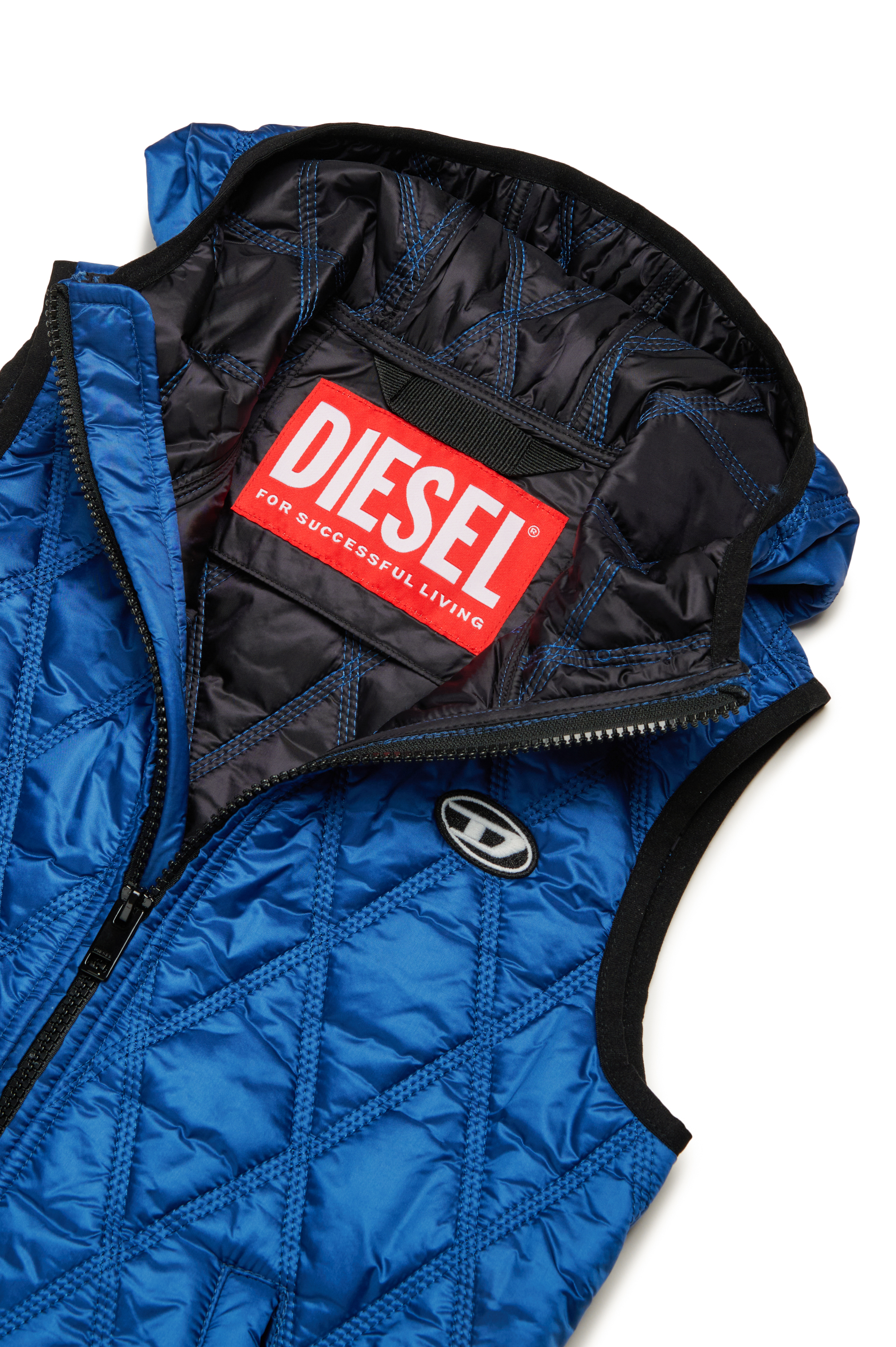Diesel - JFOKKLOGO, Unisex Hooded quilted nylon vest in ブルー - Image 3