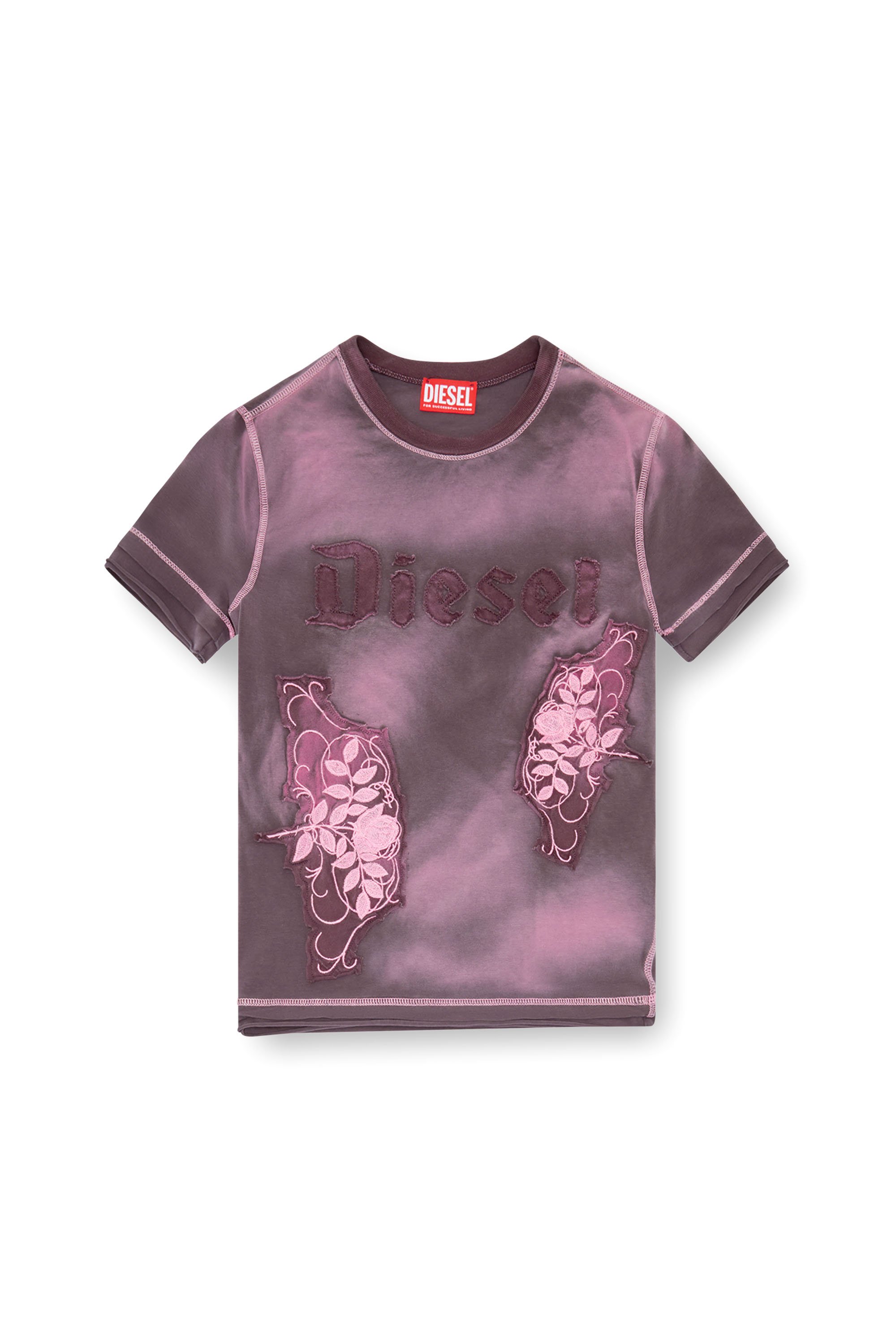 Diesel - T-UNCUT, Female's T-shirt with embroidered floral patches in バイオレット - 4