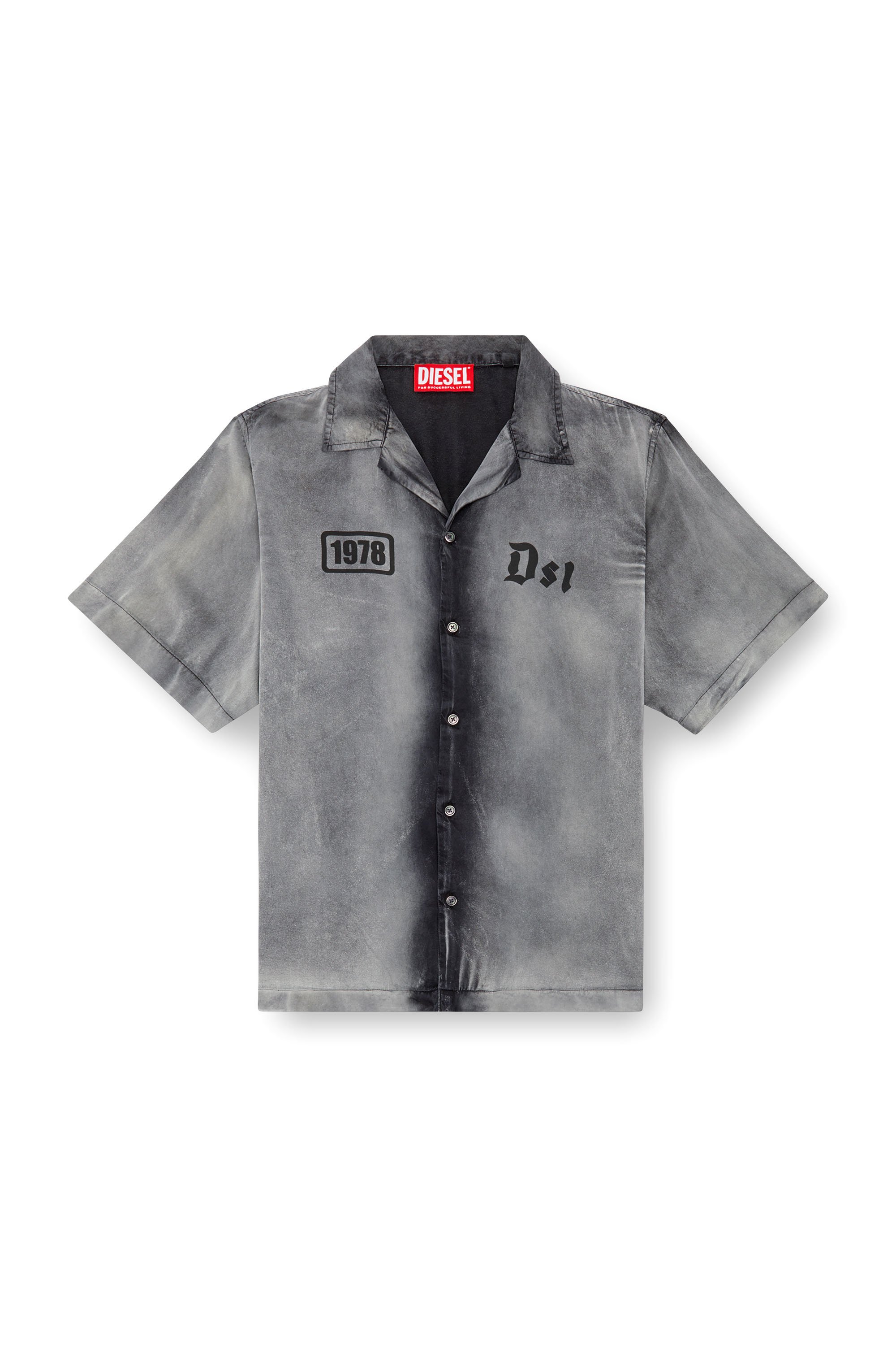 Diesel - S-GHENT, Male's Bowling shirt with faded effect in ダークグレー - 3