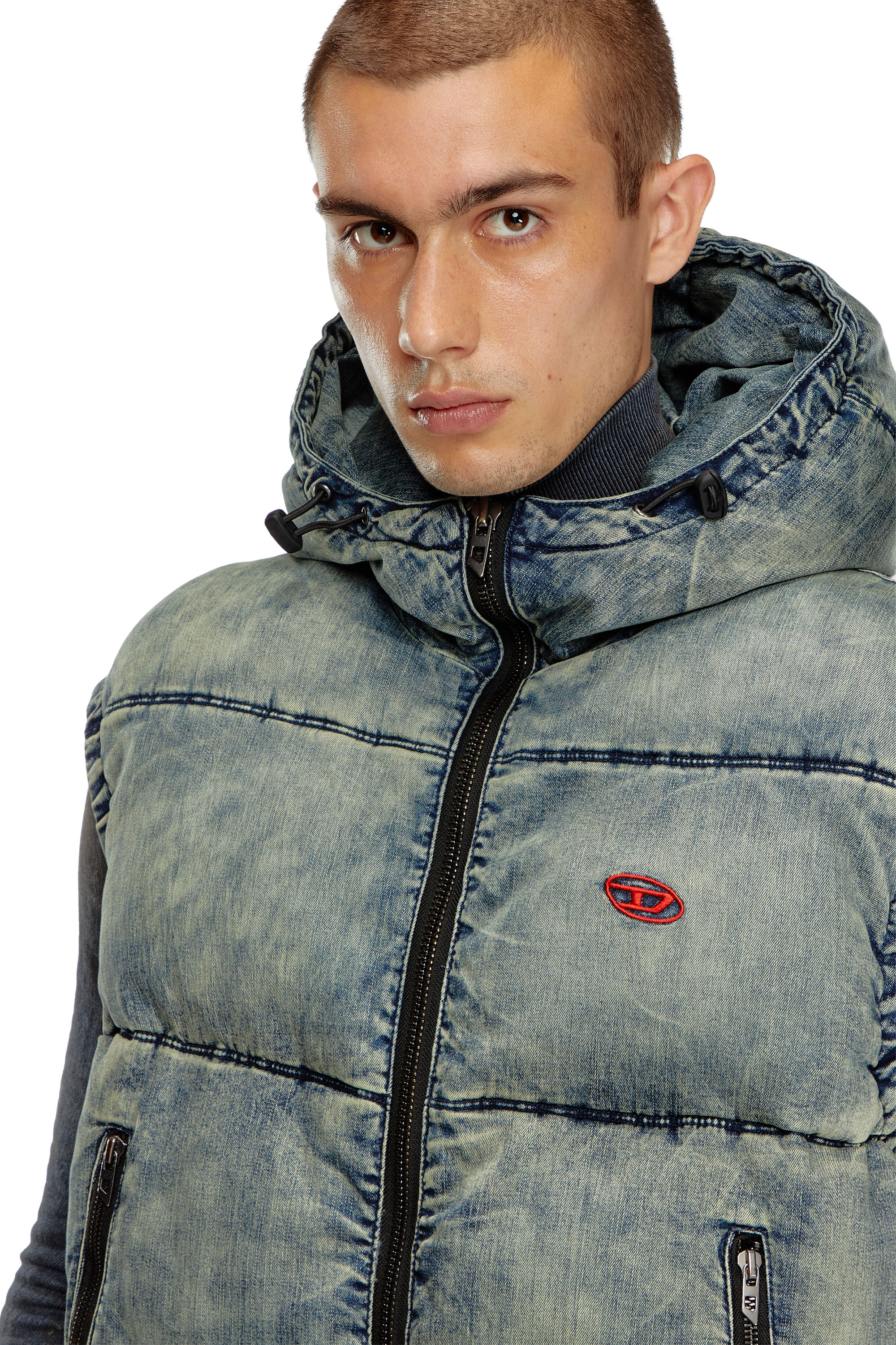 Diesel - W-MONS-SL, Male's Padded vest in faded denim in ブルー - 5