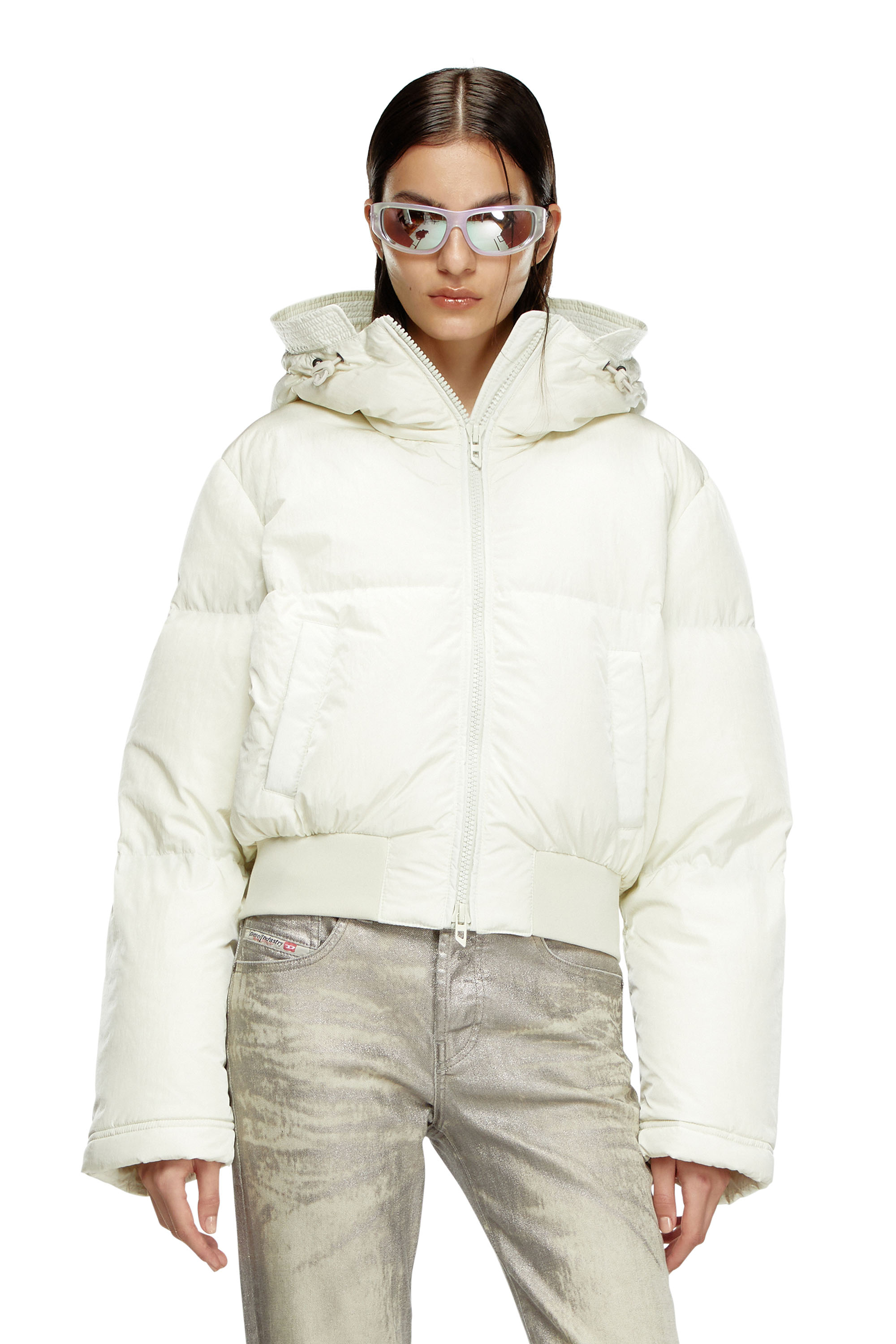 Diesel - W-PEYT-SHORT-NEW-P1, Female's Hooded down jacket in crinkled nylon in ホワイト - 1