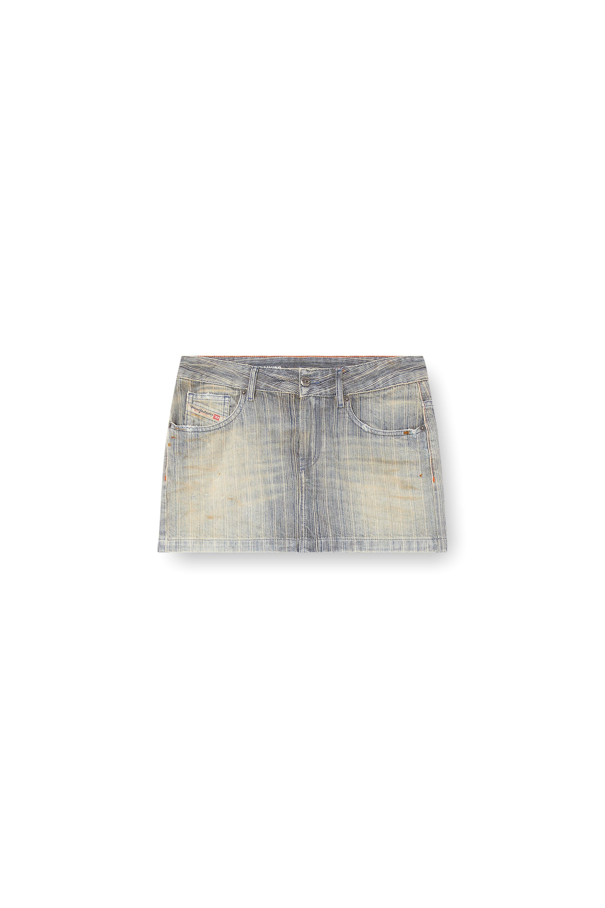 Diesel - DE-RON, Female's Mini skirt in striped indigo denim in ミディアムブルー - 3