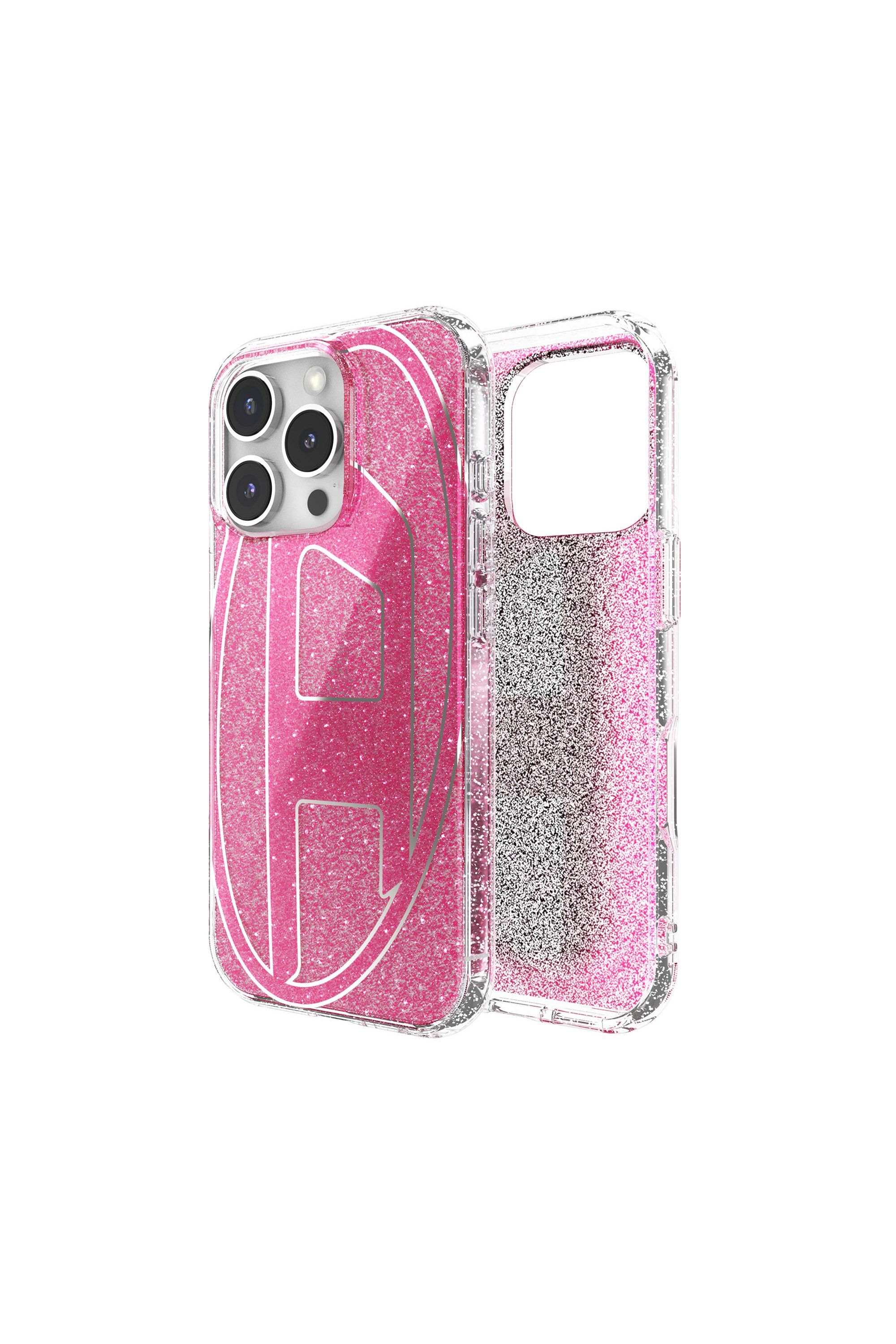 Diesel - 60156 AOP CASE, Unisex's Oval D Glitter Case for iP 16 Pro in ピンク / ホワイト - 1