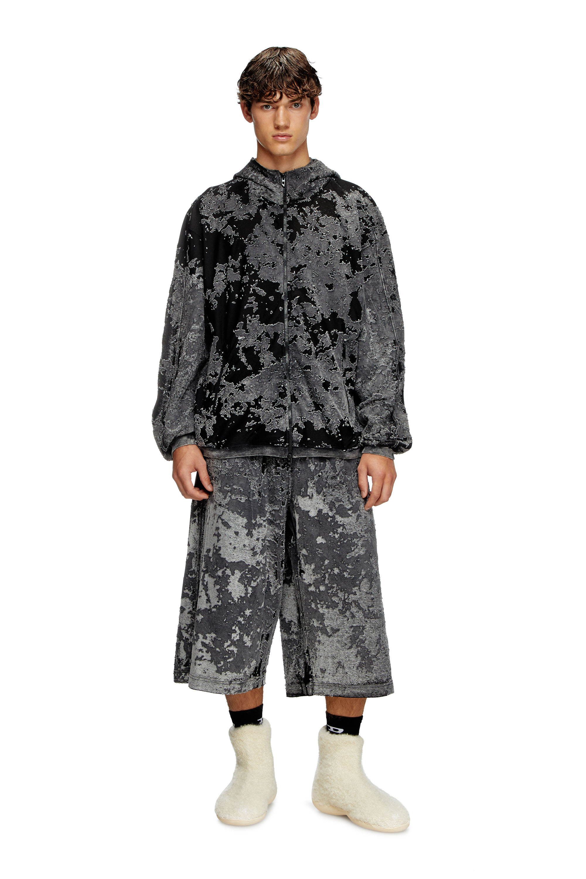 Diesel - S-IRTA, Male's Burnout hoodie with camo effect in ブラック - 2