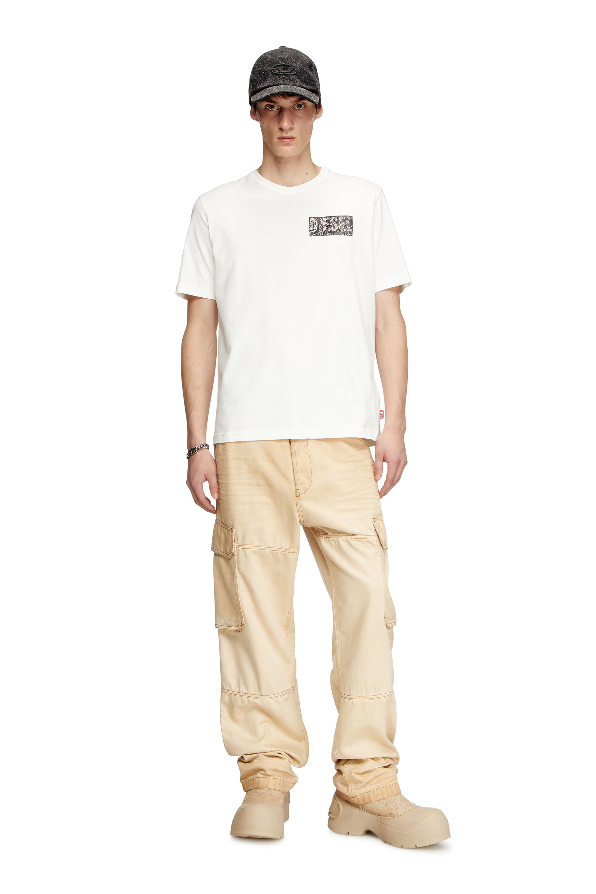 Diesel - T-ADJUST-R19, Male's T-shirt with gabardine patch logo in ホワイト - 2