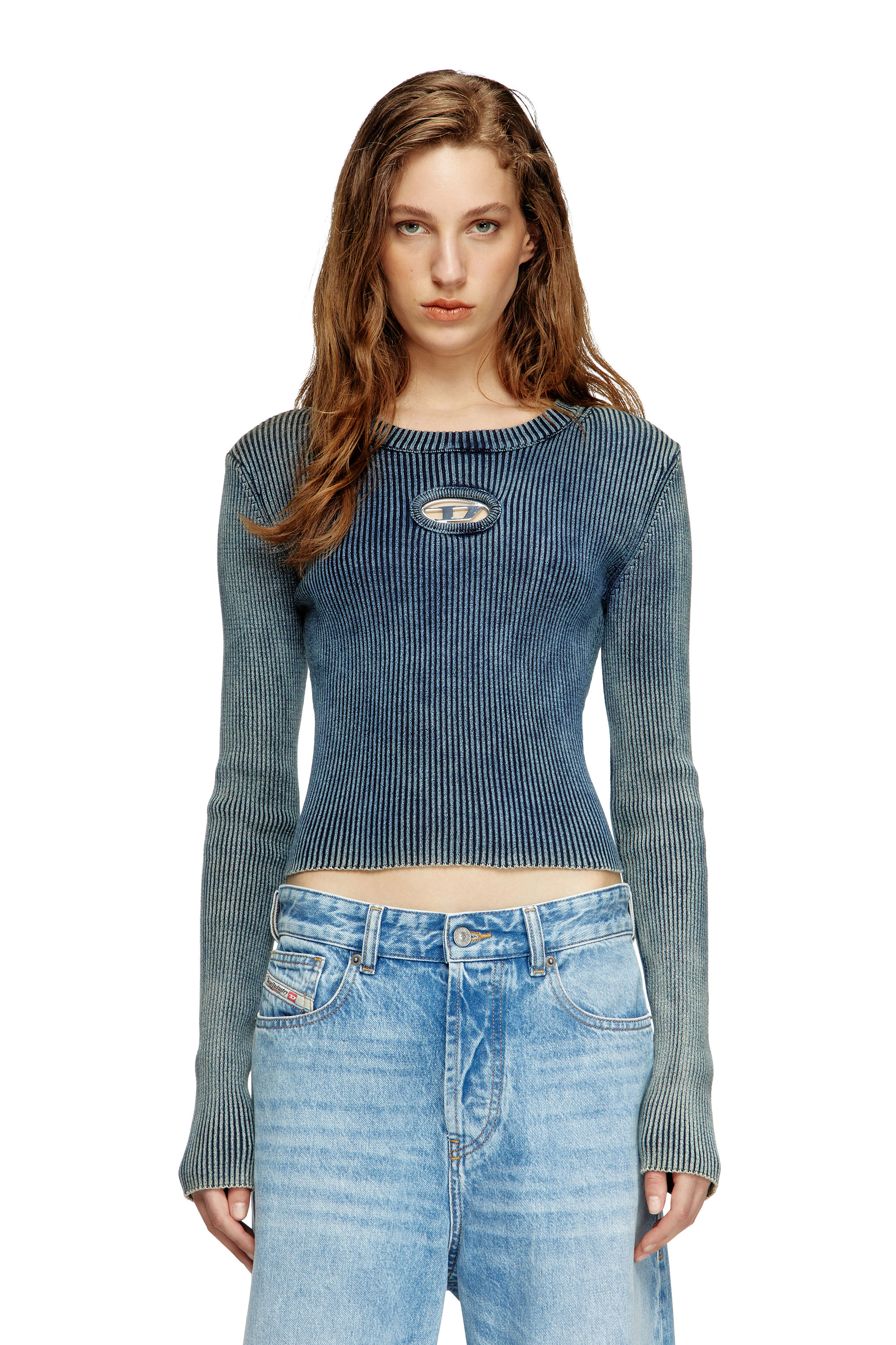 Diesel - M-ANCHOR-A, Female's Rib-knit top with Oval D in ダークブルー - 1