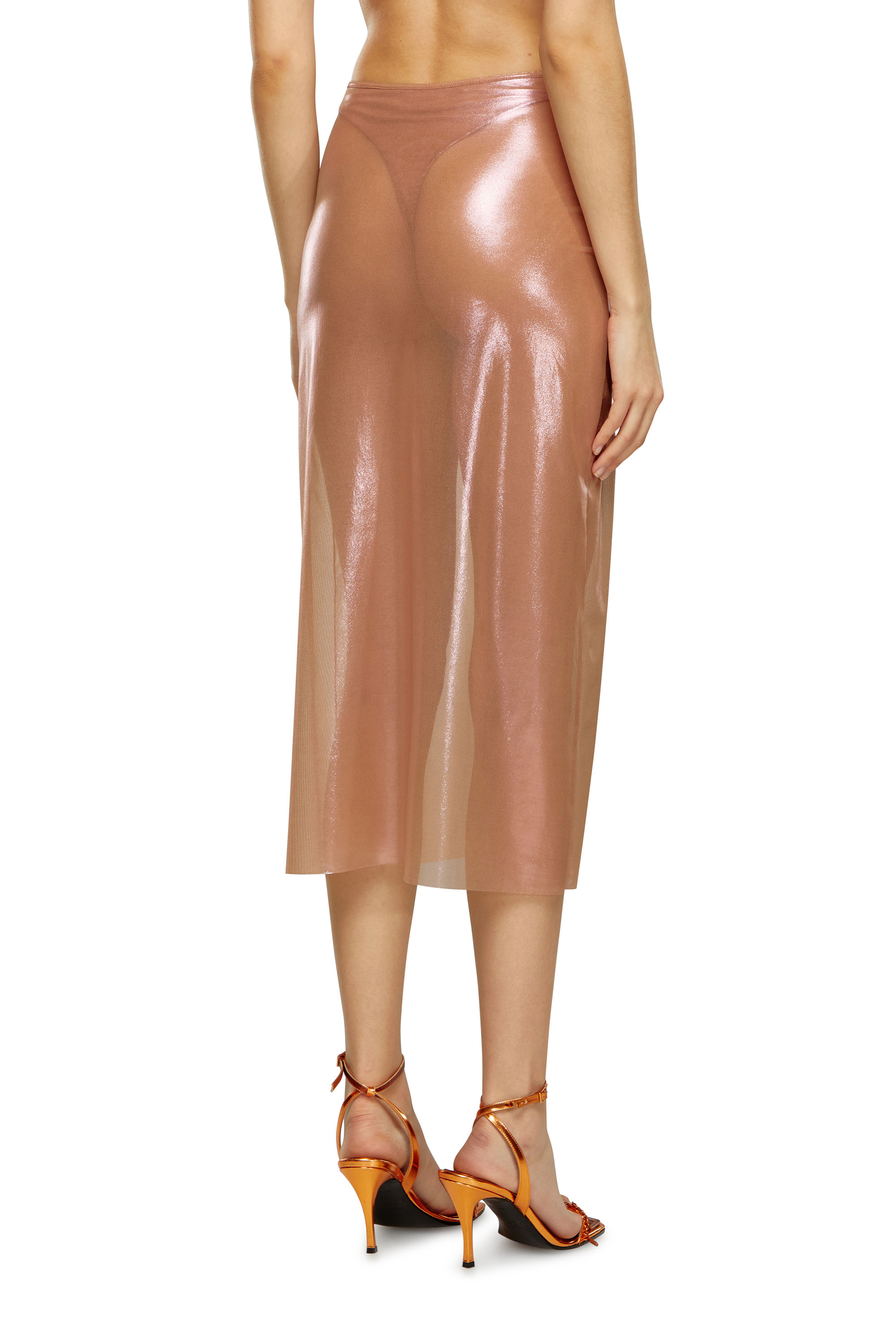 Diesel - O-MONI, Female's Sheer midi skirt in shiny coated tulle in フェースパウダー - 4