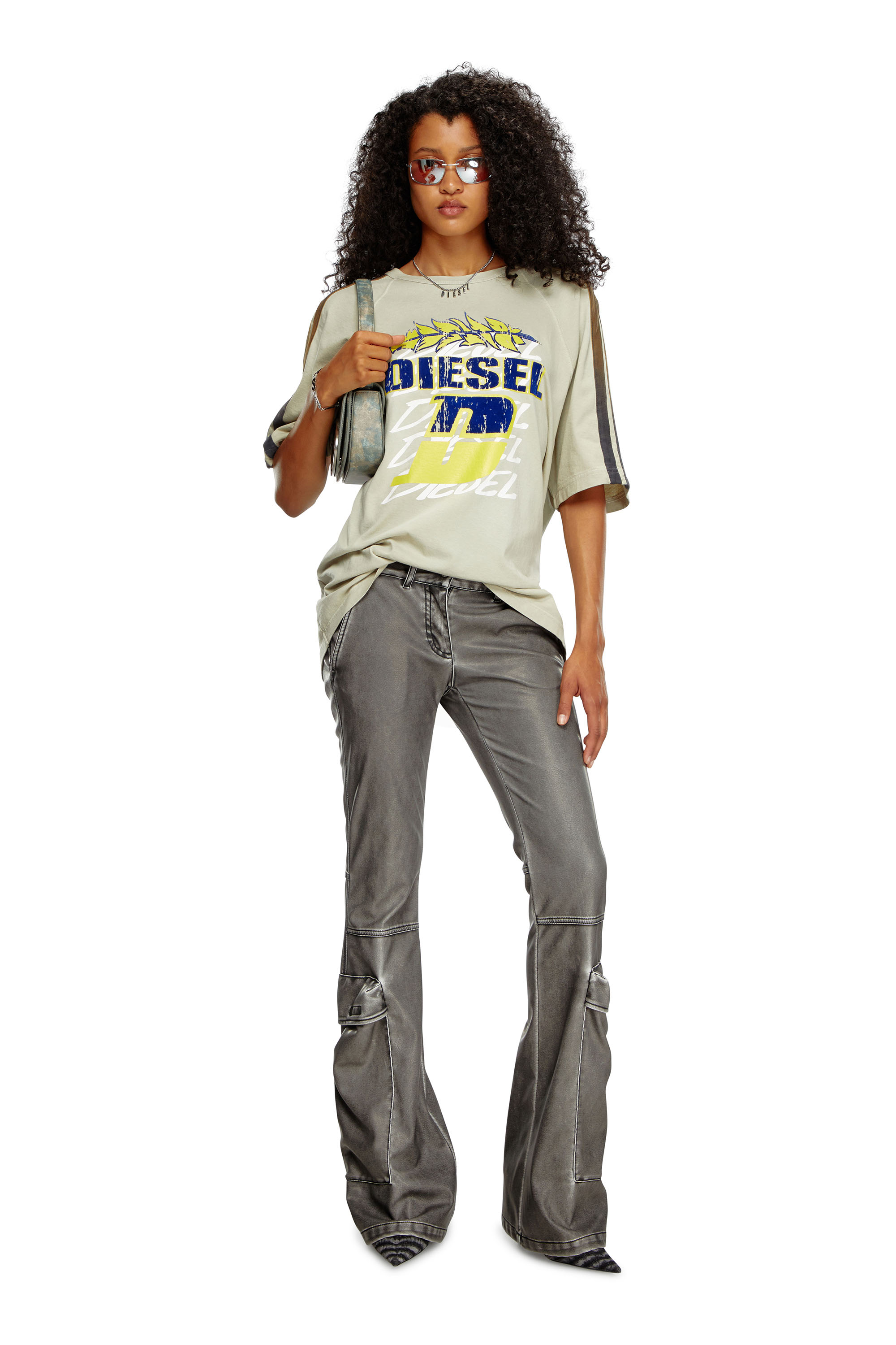 Diesel - P-OWER-P1, Female Bootcut trousers in washed tech fabric in ブラック - Image 2