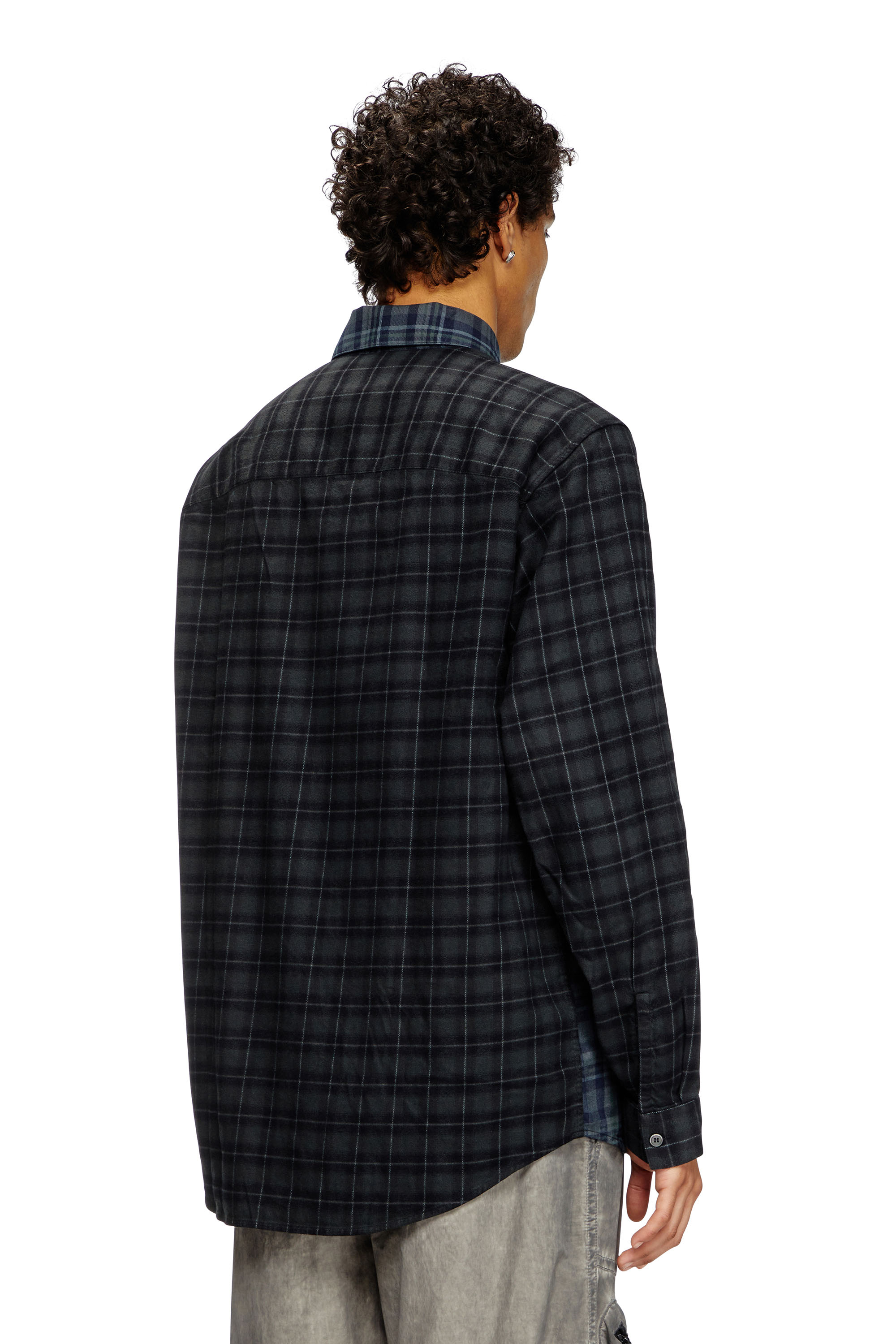 Diesel - S-SIMPLY-CHECK, Male's Spliced check flannel shirt in ブラック/ブルー - 4