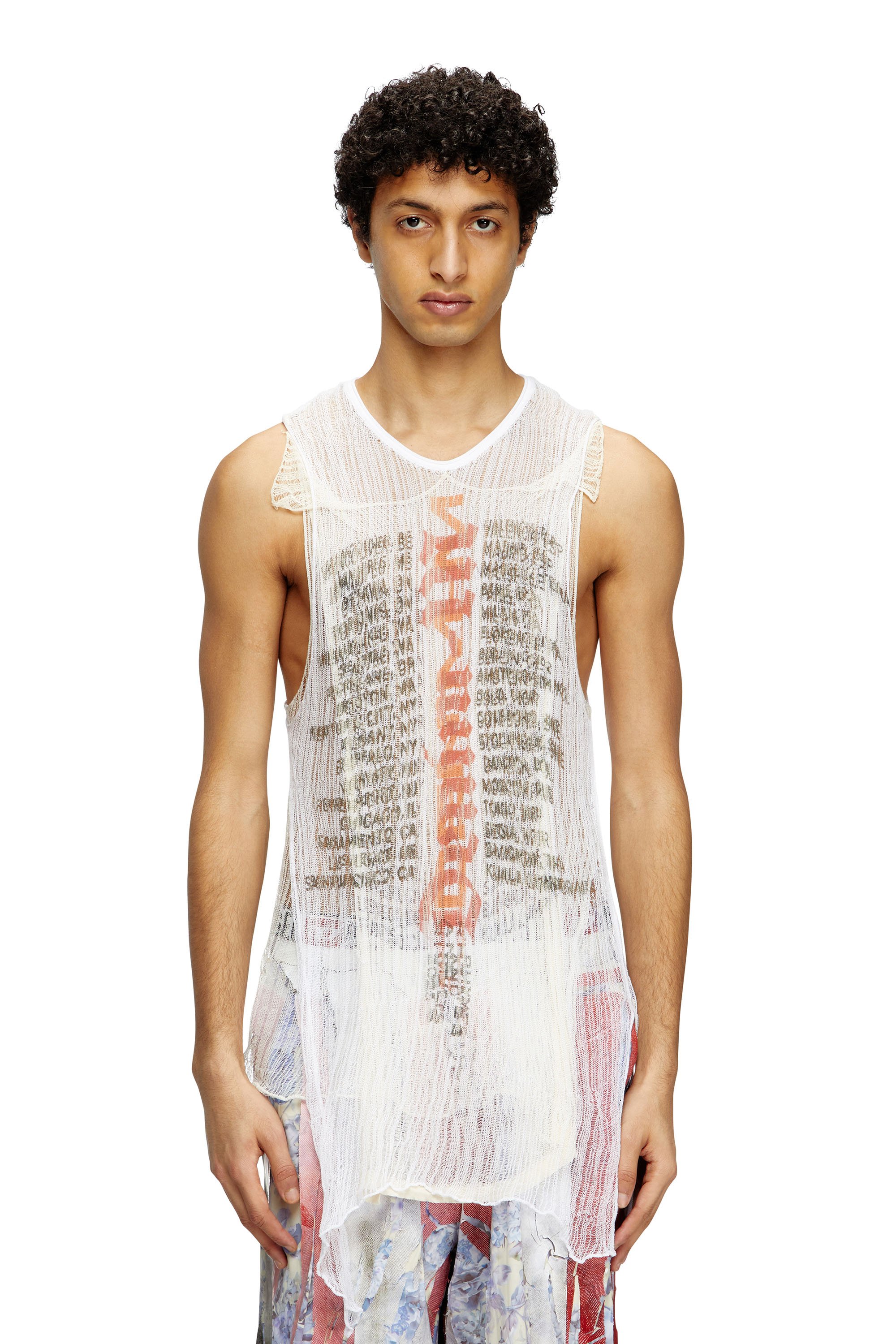 Diesel - K-ABANTE-B, Male's Knitted tank top with distressing in ホワイト - 1