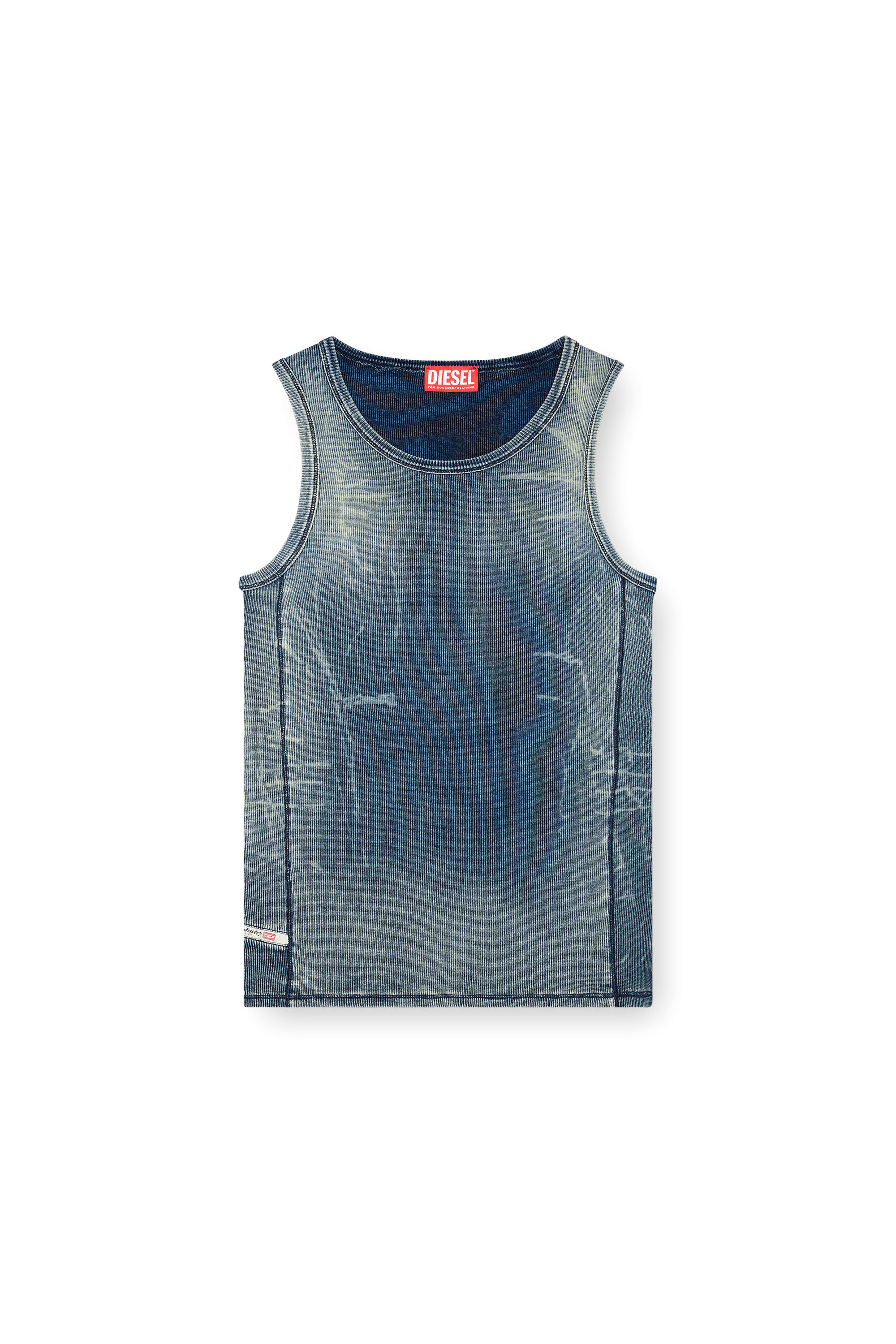 Diesel - T-GO, Unisex's Ribbed tank top with denim trompe l'oeil in ダークブルー - 6