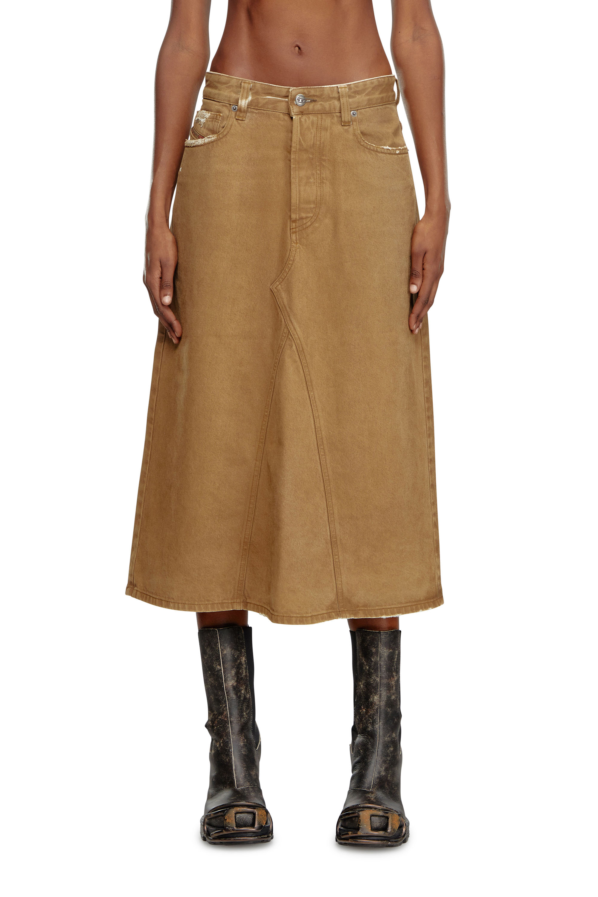 Diesel - DE-PAGO-MID, Female's Midi skirt in overdirt denim in ライトブラウン - 1