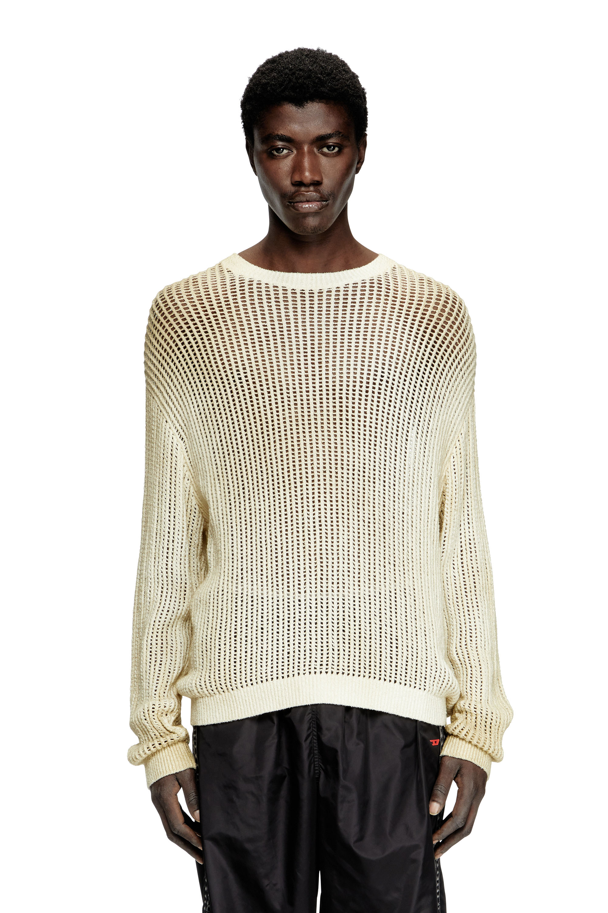 Diesel - K-SKUAT, Male's Open-knit jumper with distressed effect in ベージュ - 1