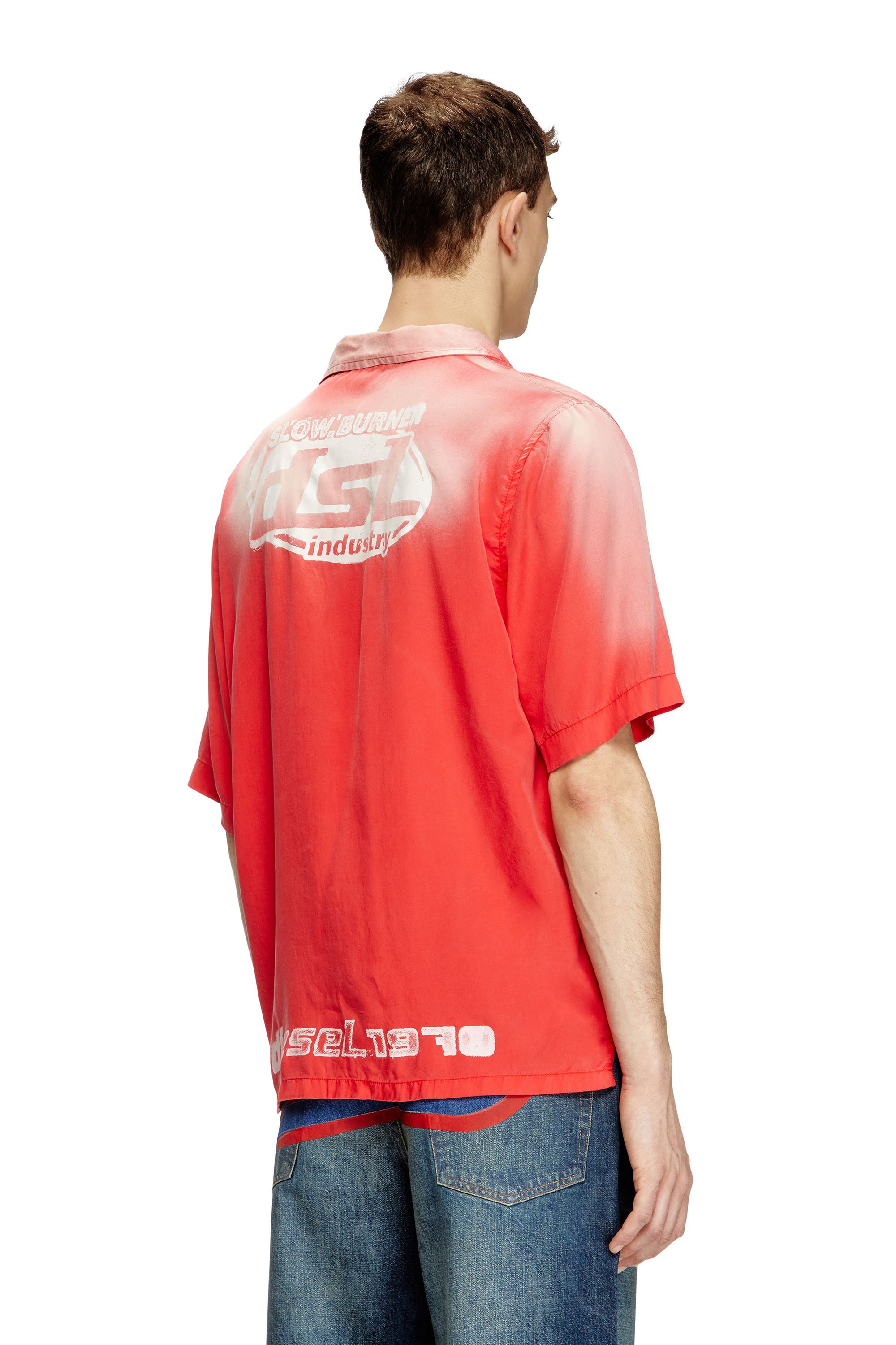 Diesel - S-ELLY, Male's Faded bowling shirt with logo prints in レッド - 4