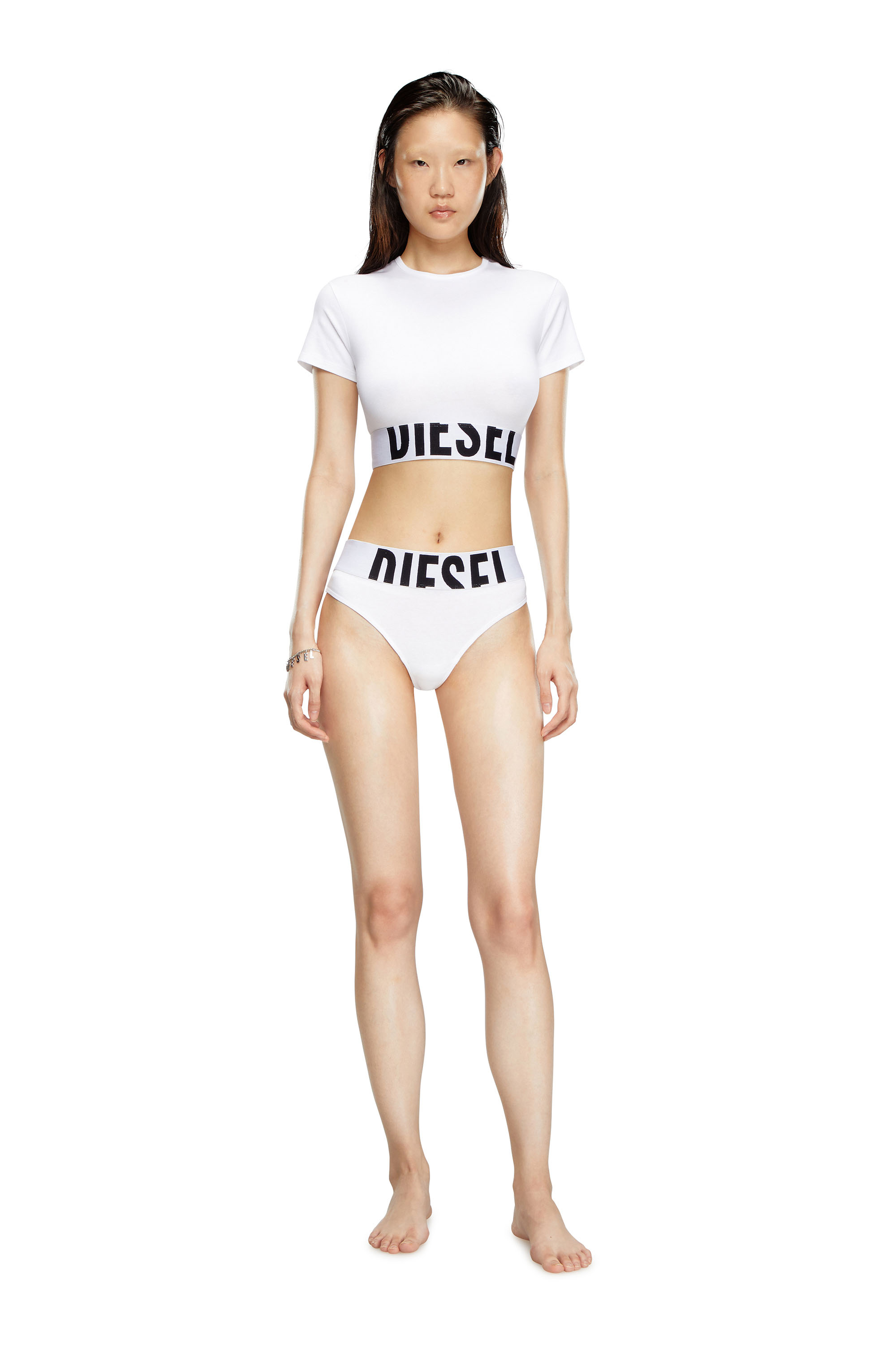Diesel - UFTEE-SPORT-CROPPED-T-SHIRT, Female Sporty cropped top with logo band in ホワイト - Image 3